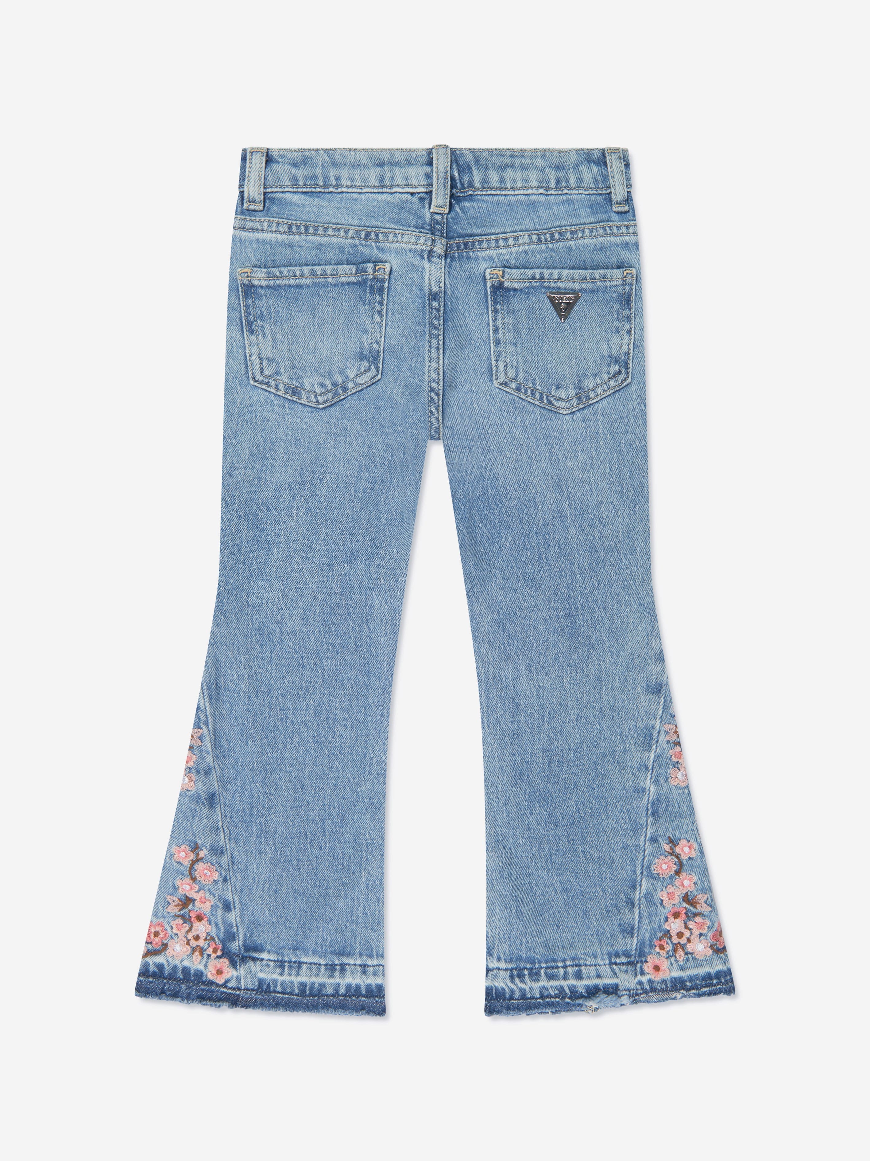 Guess Girls Floral Flared Denim Jeans in Blue