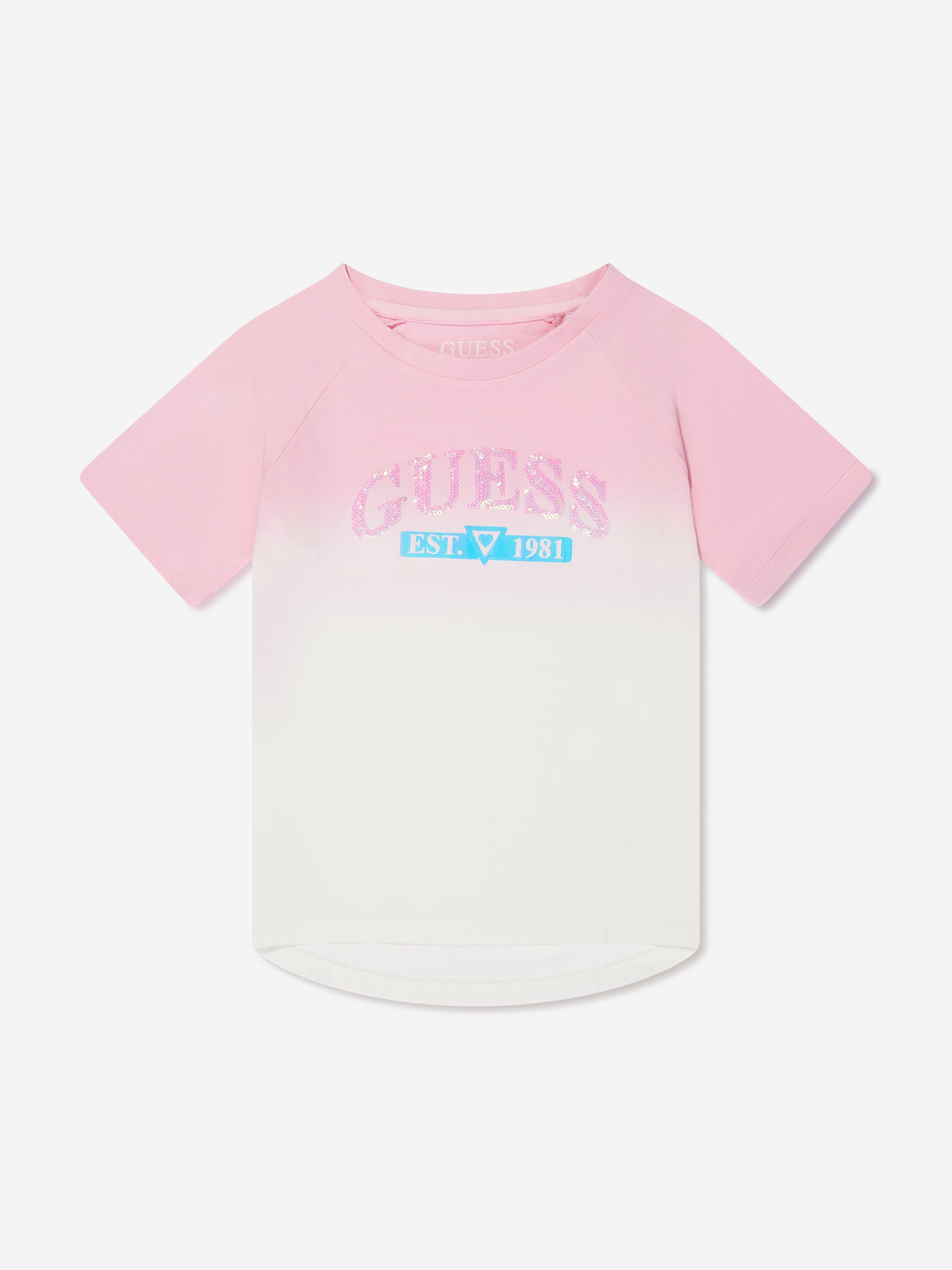 Guess Girls Logo Print T-Shirt in Pink