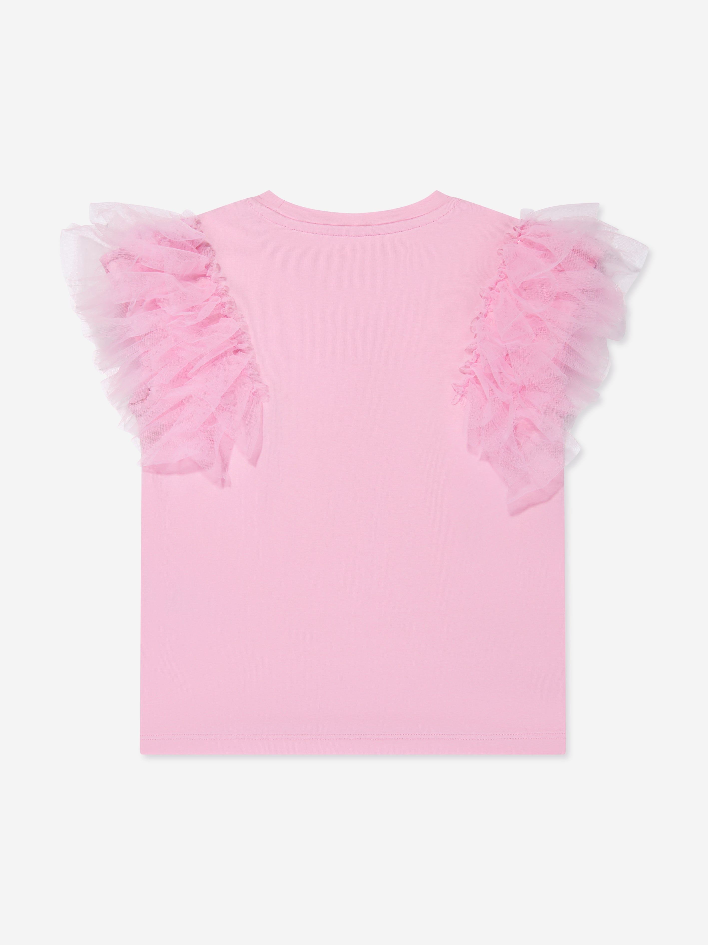 Guess Girls Tulle Sleeve T-Shirt in Pink