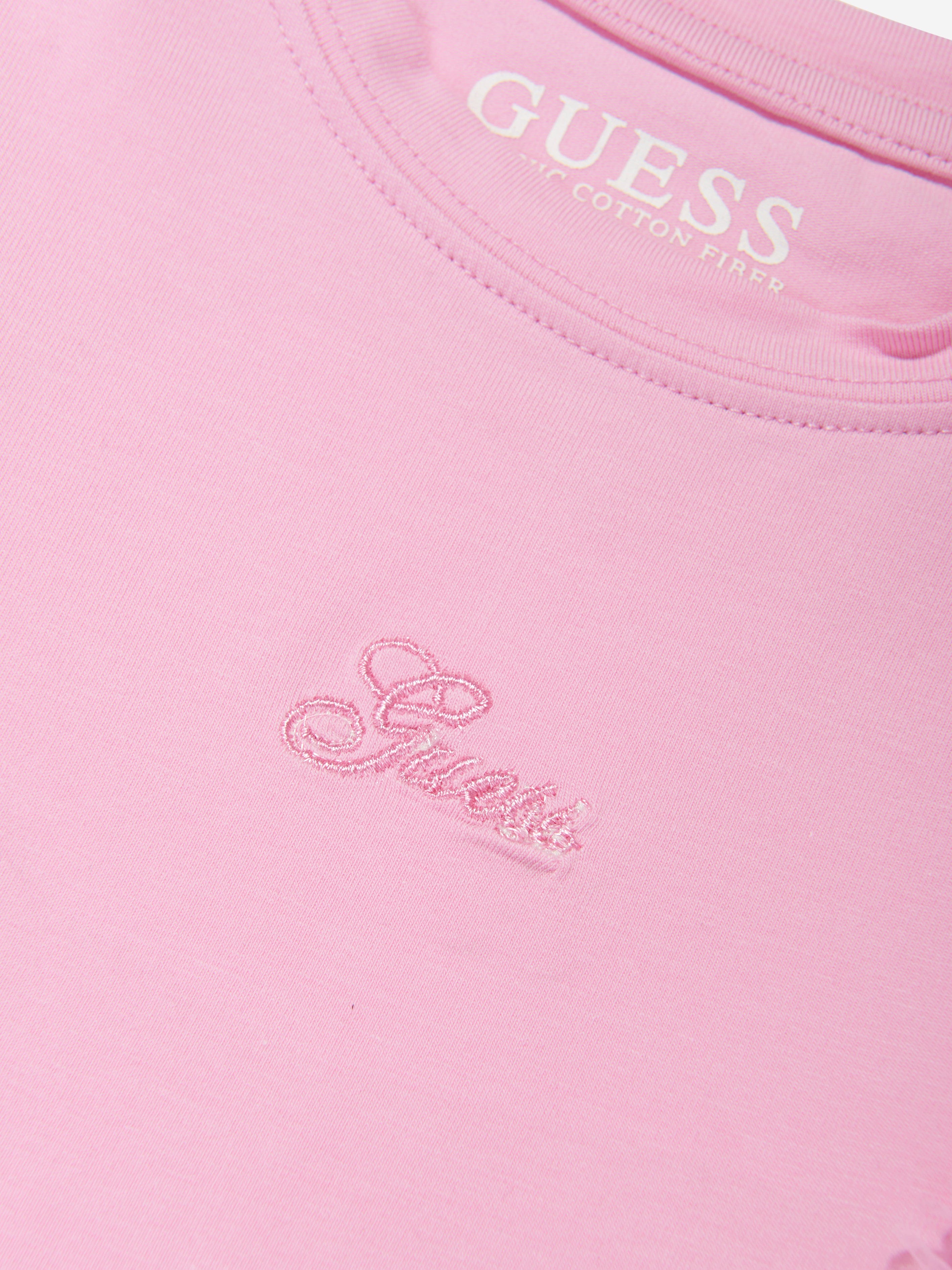 Guess Girls Tulle Sleeve T-Shirt in Pink