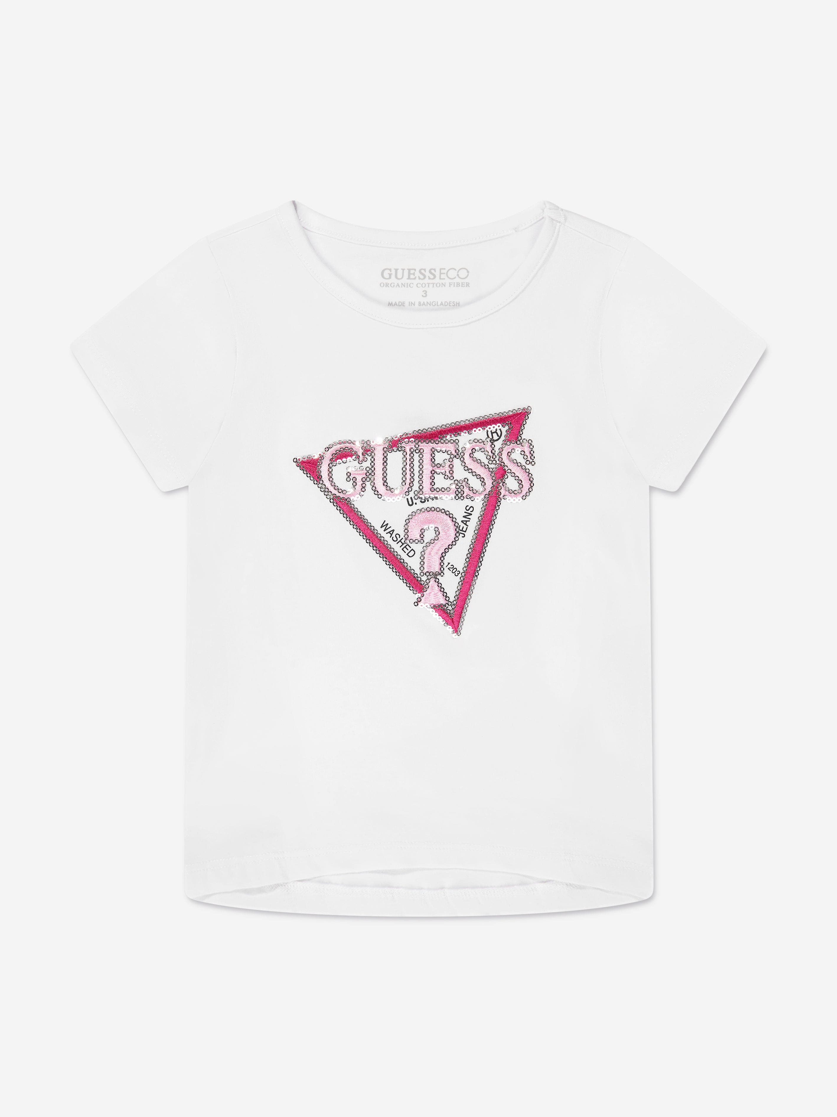 Guess Girls Logo Print T-Shirt in White