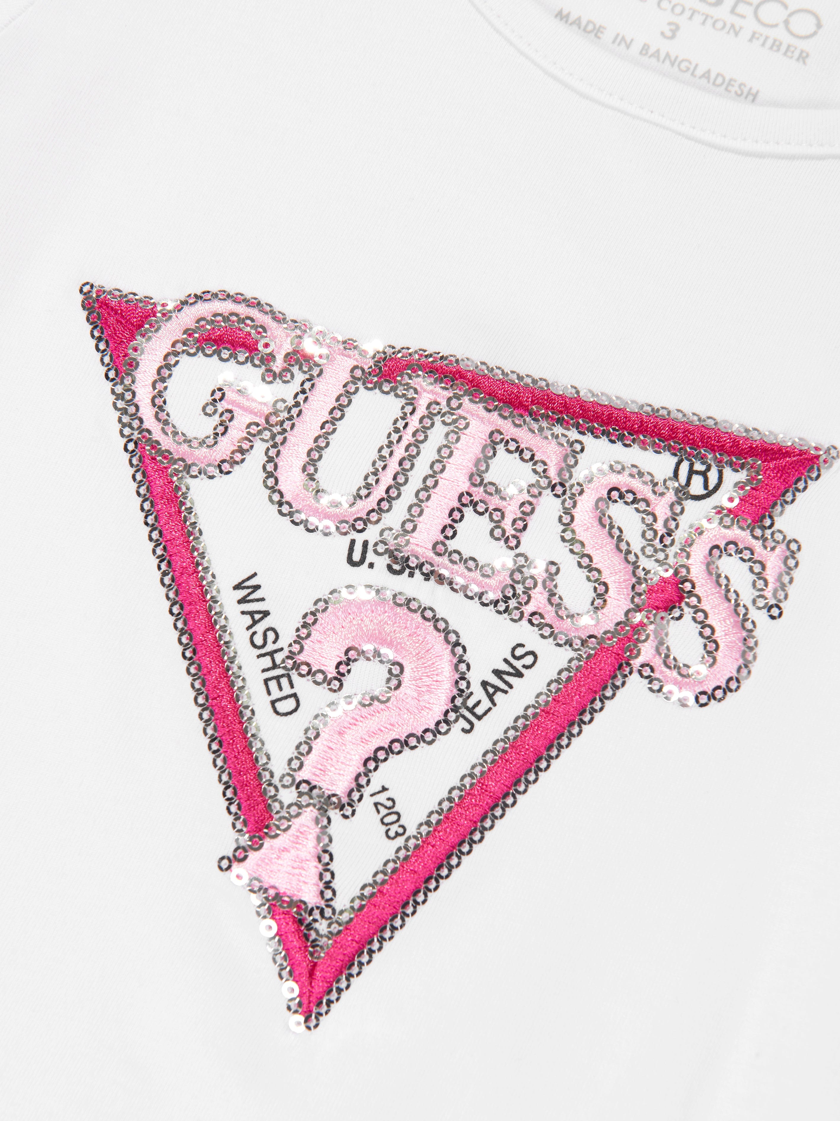 Guess Girls Logo Print T-Shirt in White