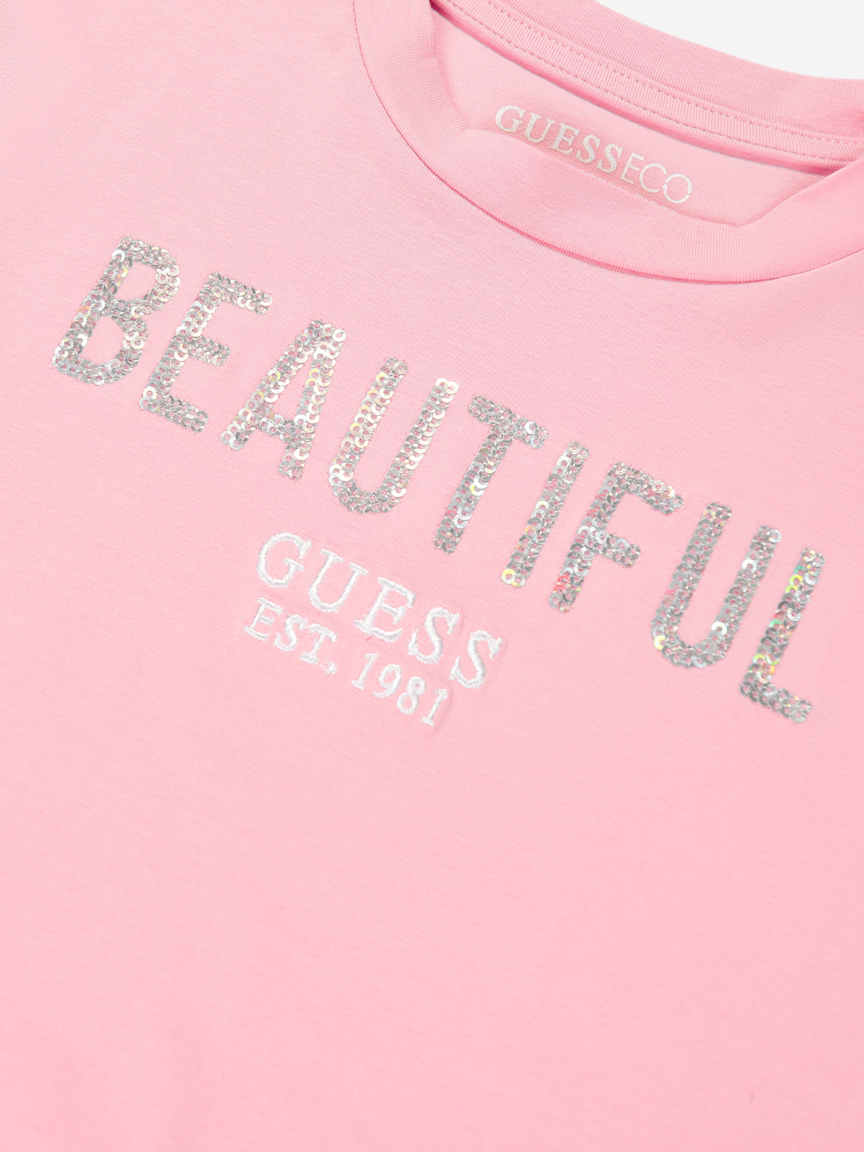 Guess Girls Beautiful Print T-Shirt in Pink