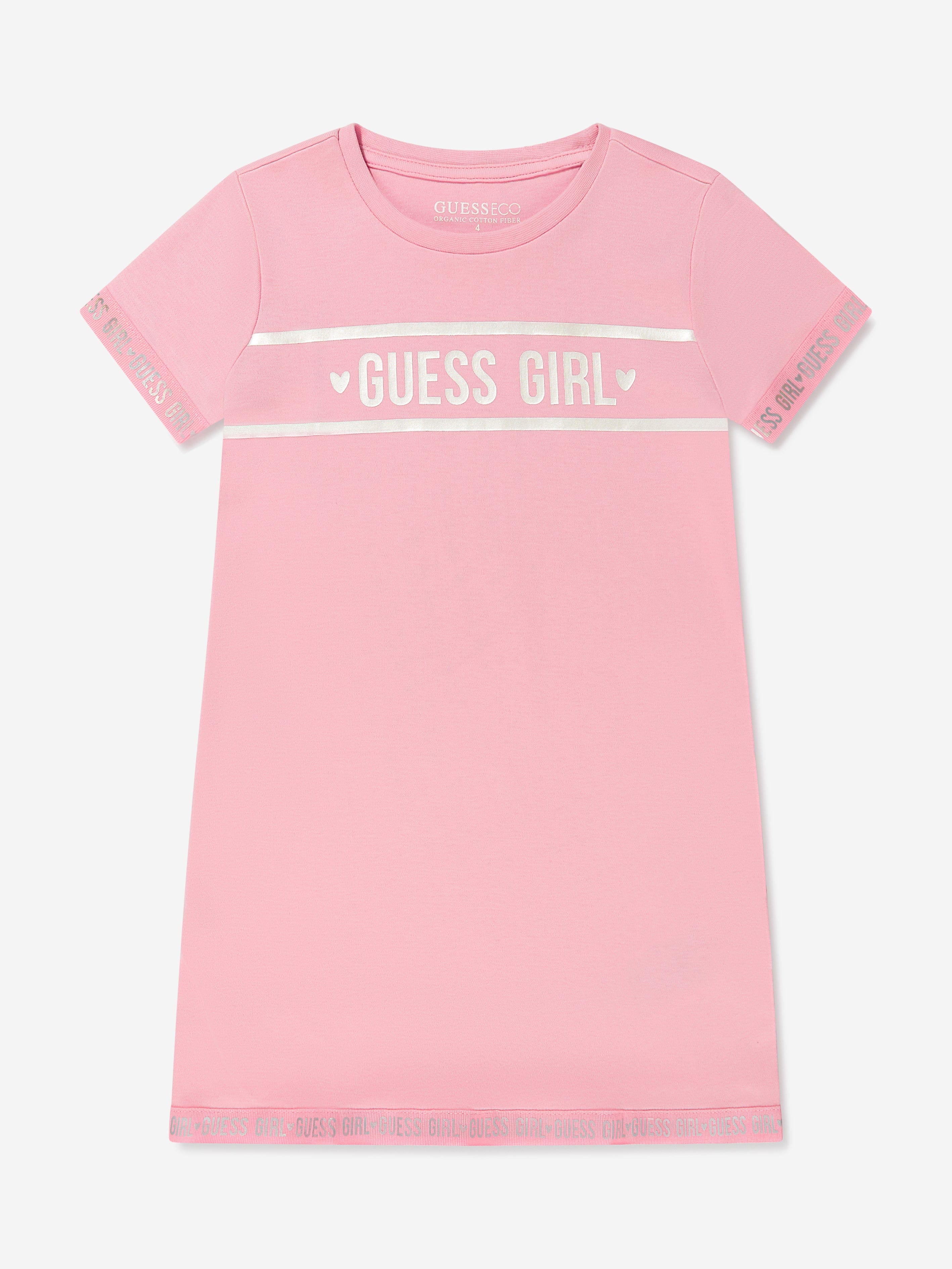 Guess Girls Logo T-Shirt Dress in Pink