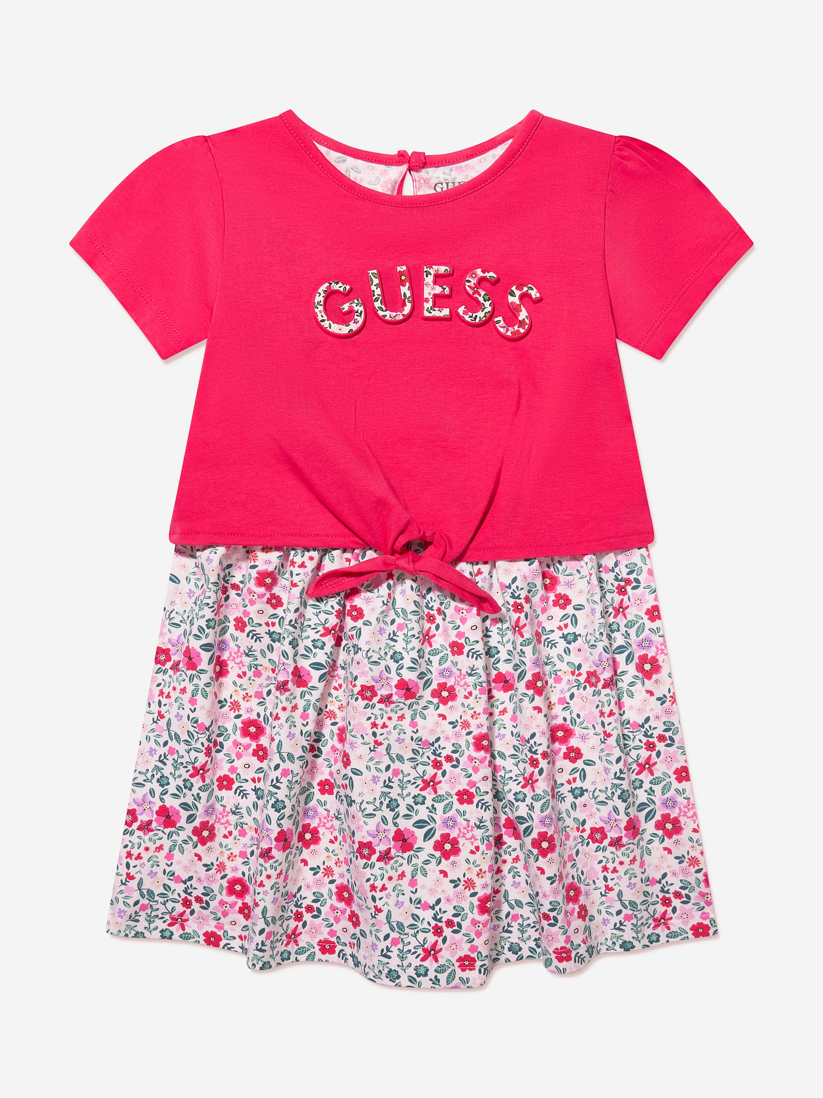 Guess Girls Floral Logo Dress in Red