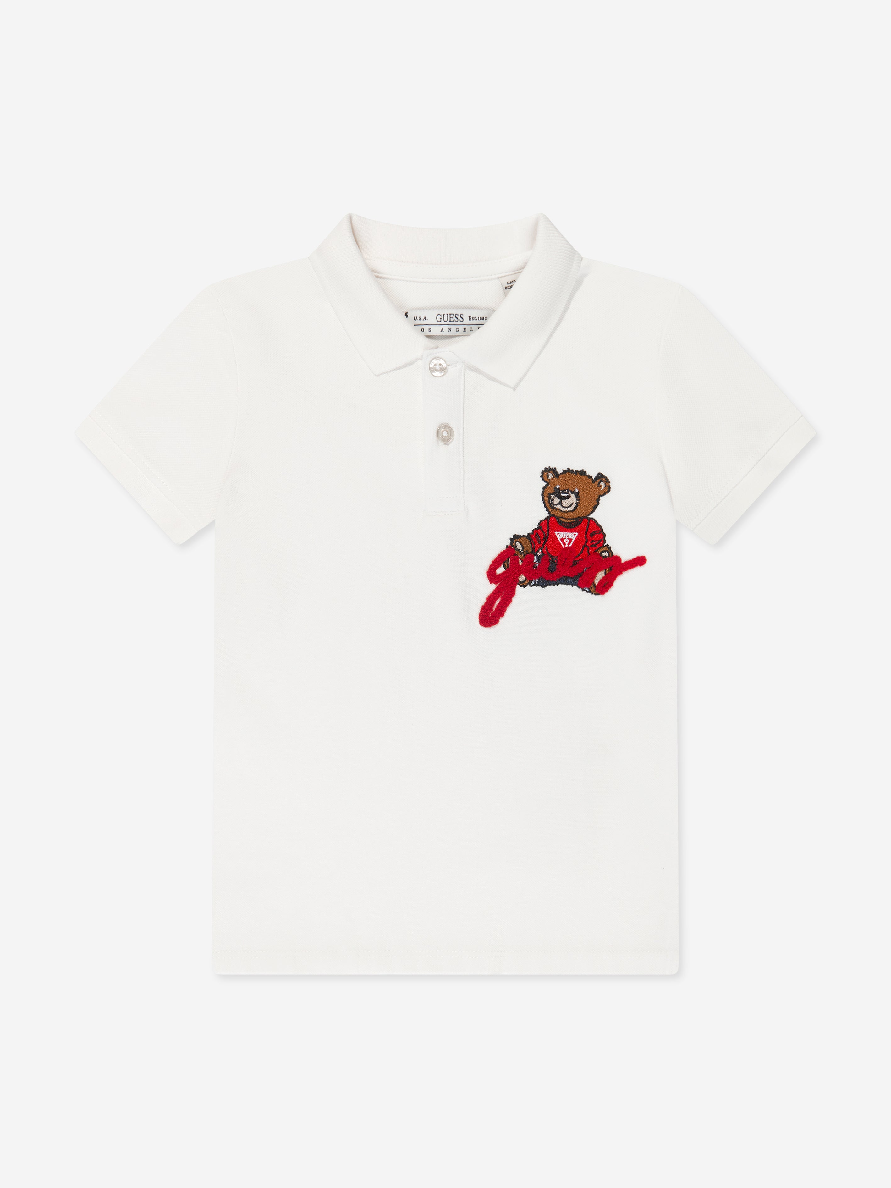 Guess Boys Bear Logo Polo Shirt in White