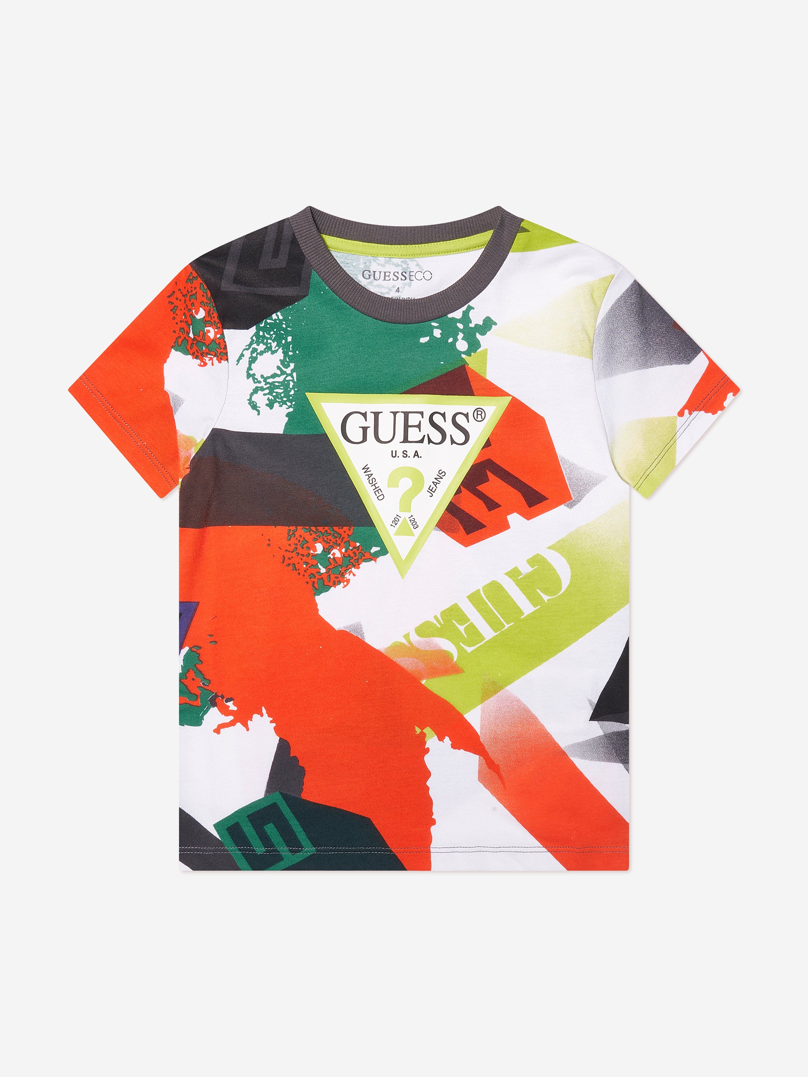 Guess Boys Geometric Print T-Shirt in Multicolour