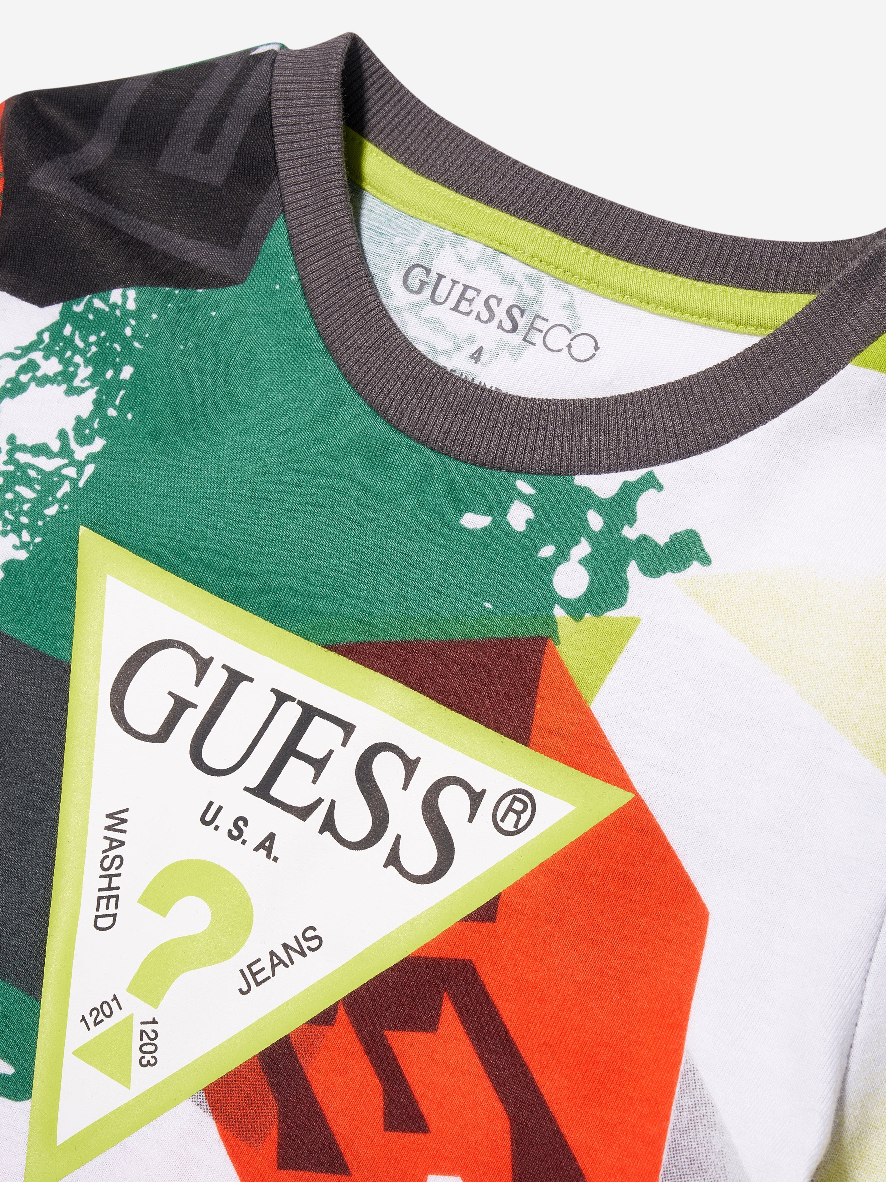 Guess Boys Geometric Print T-Shirt in Multicolour