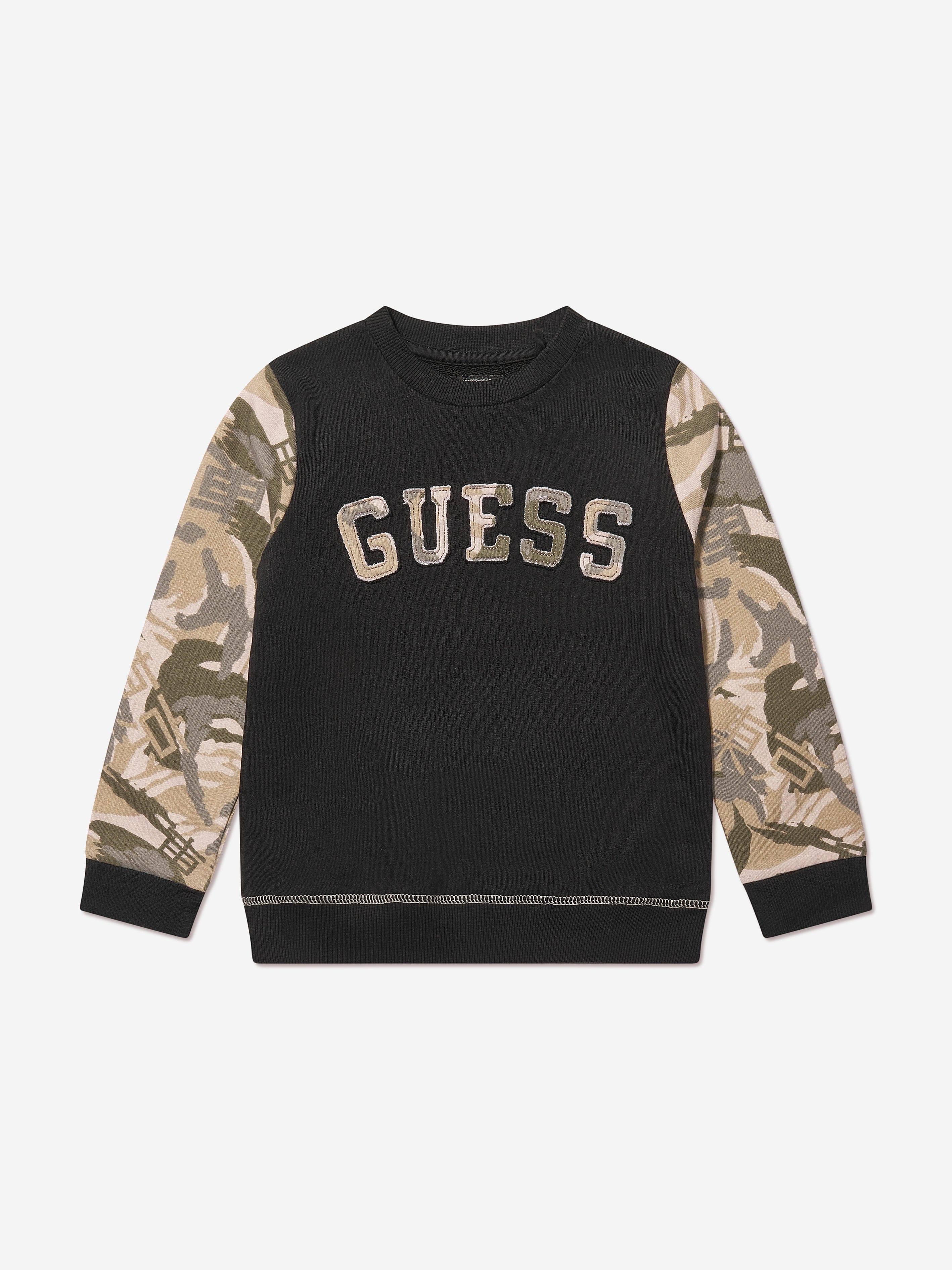 Guess Boys Printed Sleeve Sweatshirt in Black