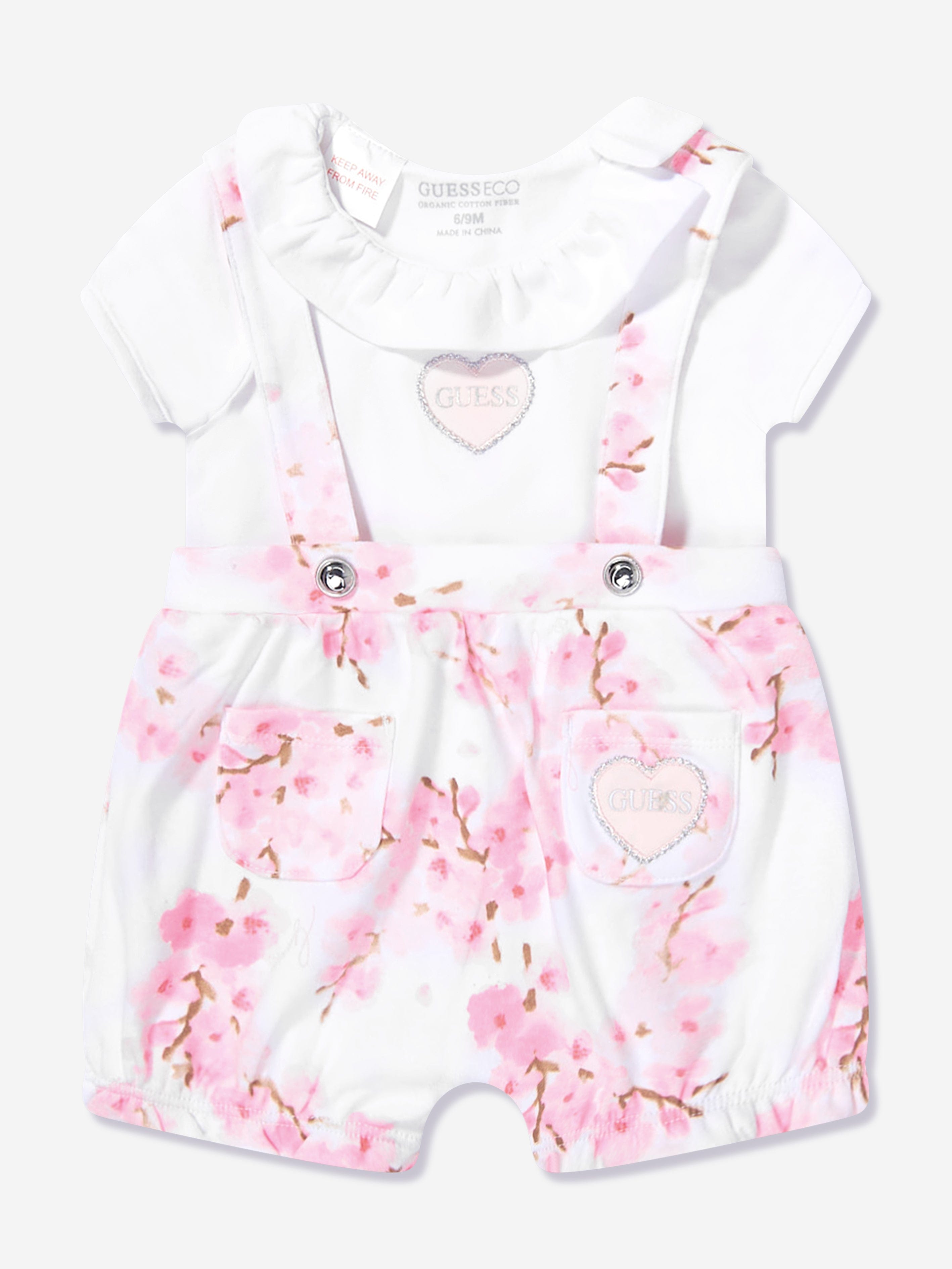 Guess Baby Girls Dunagree Set in White