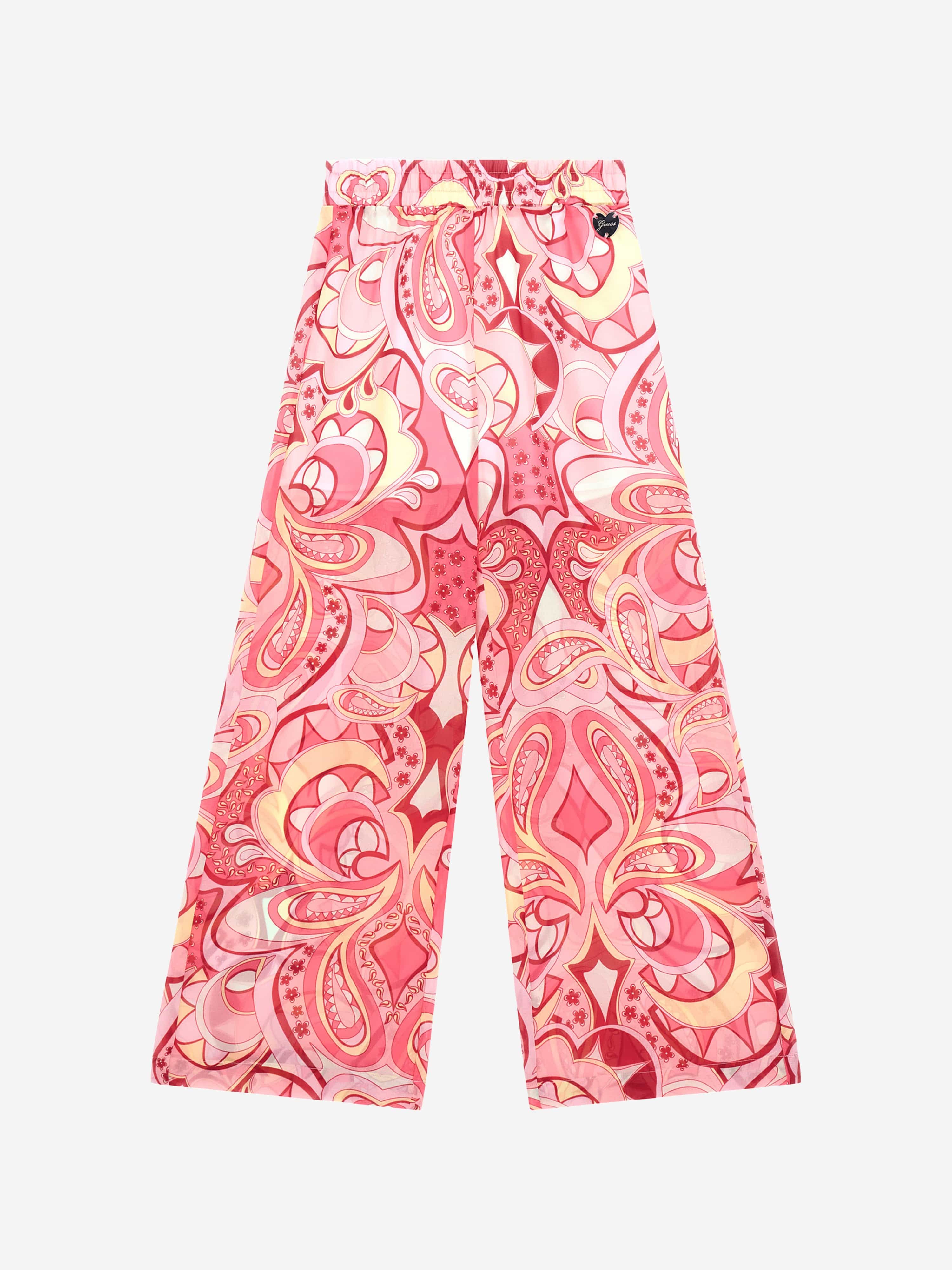 Guess Girls Chiffon Paisley Palazzo Trousers in Pink