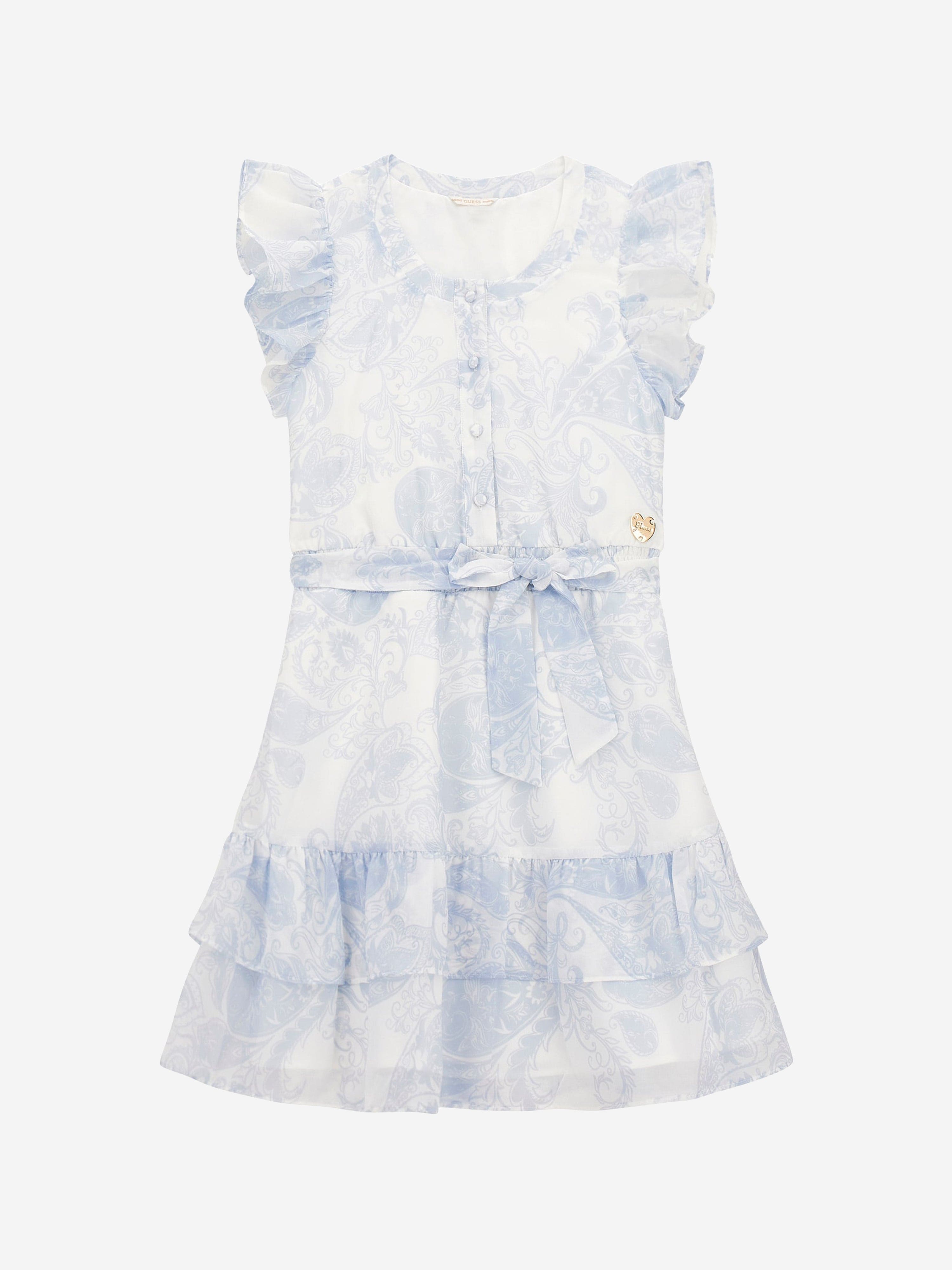 Guess Girls Paisley Chiffon Dress in White