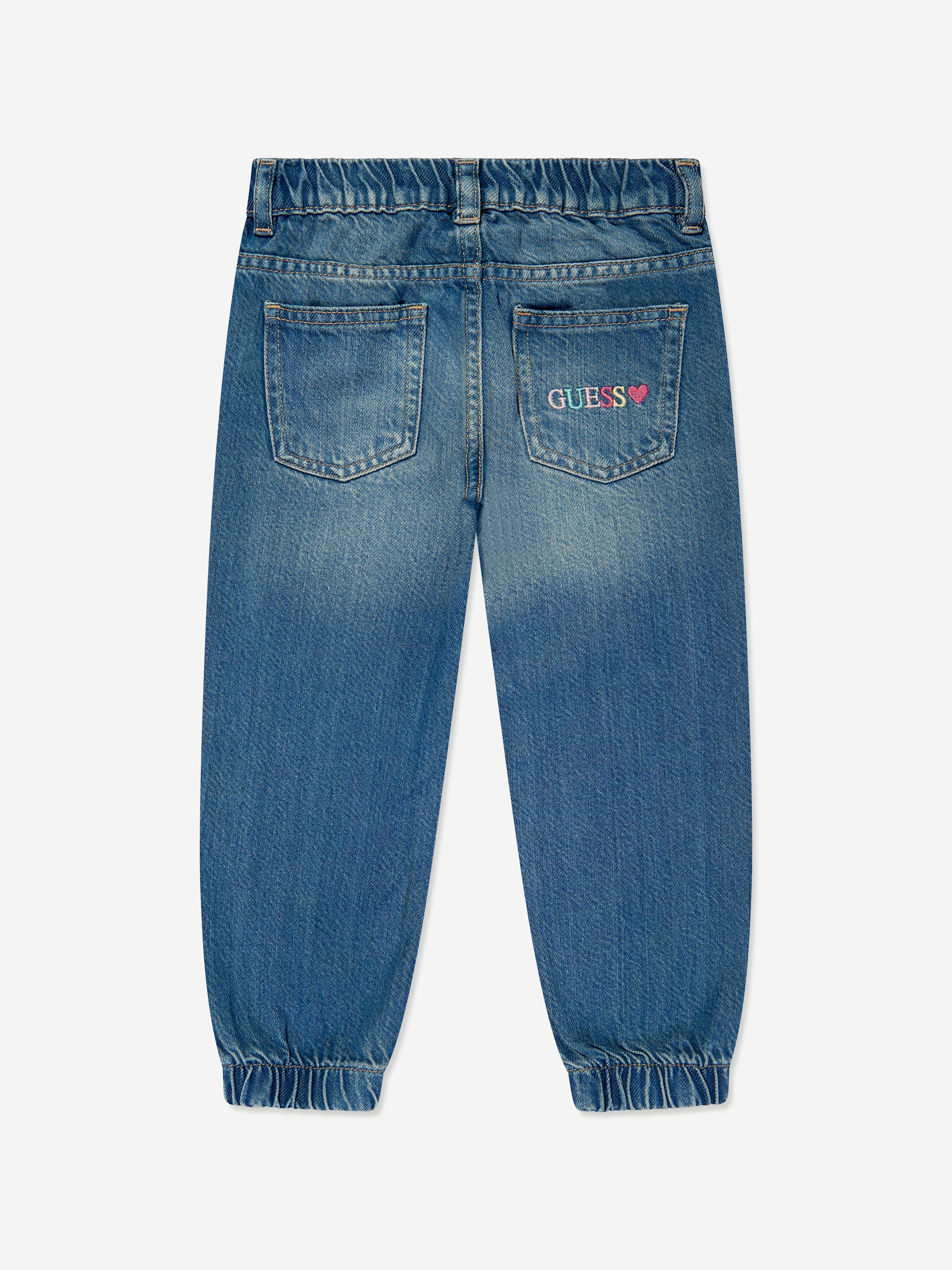 Guess Girls Embroidered Denim Joggers in Blue