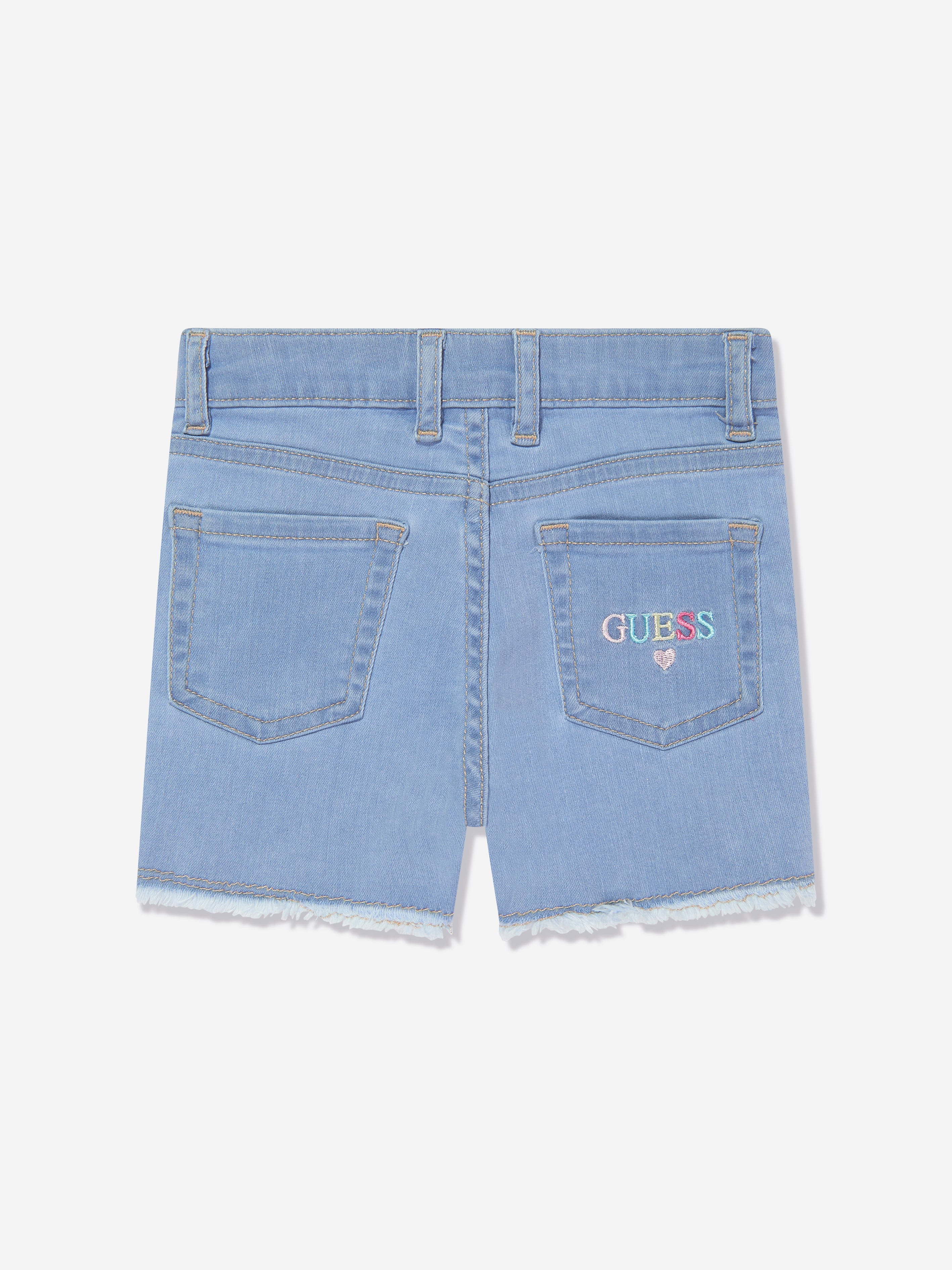 Guess Girls Denim Logo Shorts in Blue