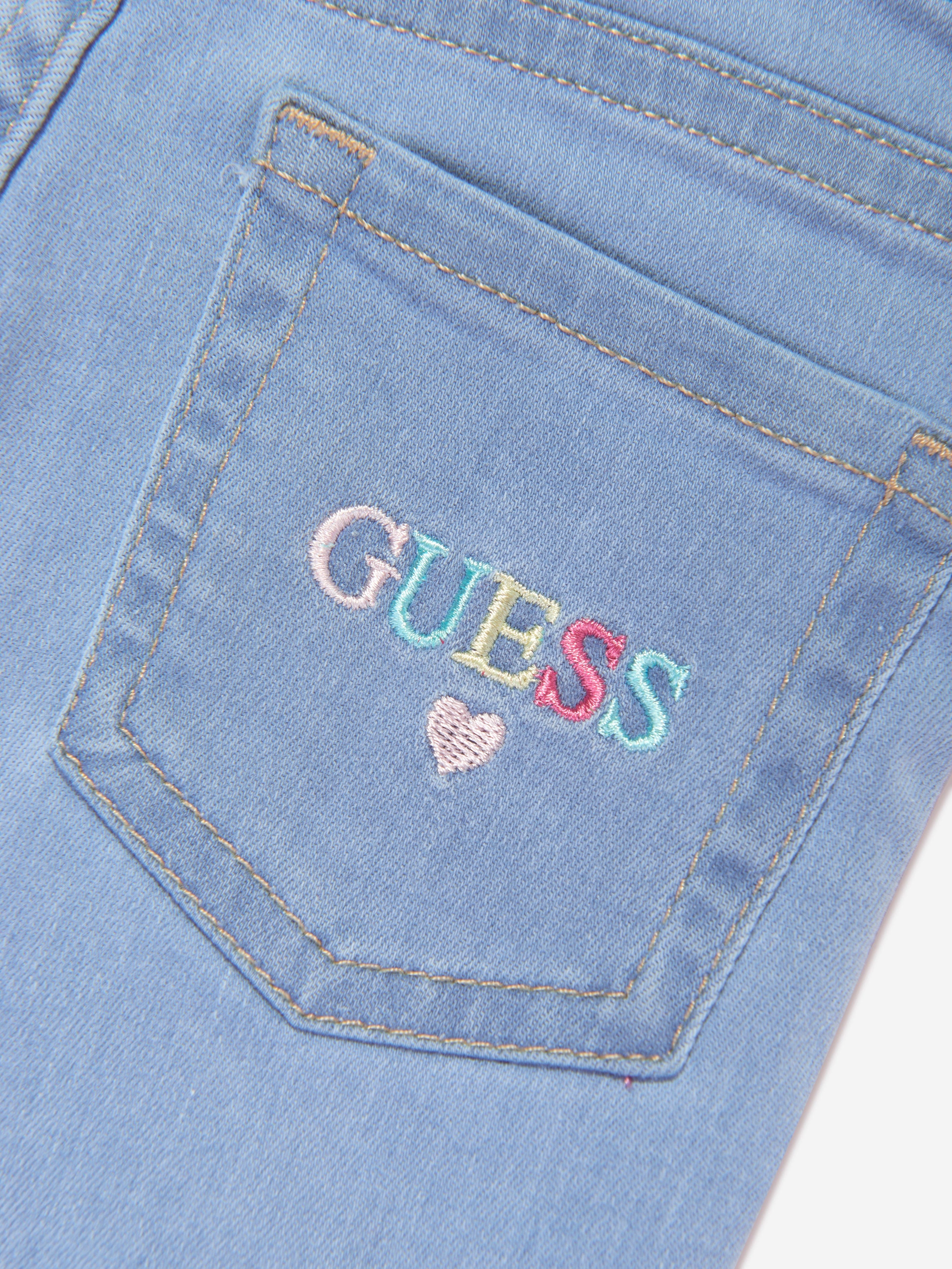 Guess Girls Denim Logo Shorts in Blue