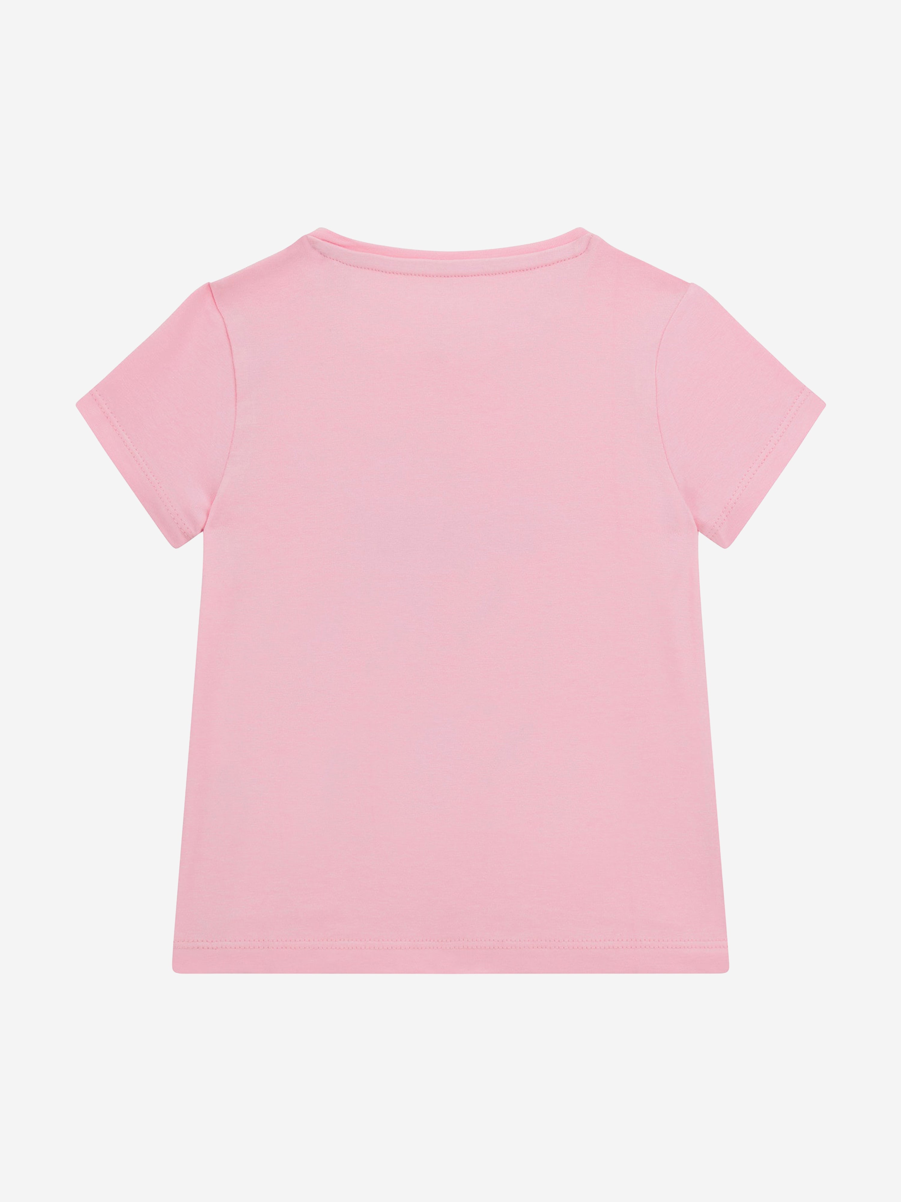 Guess Girls Floral Logo T-Shirt in Pink