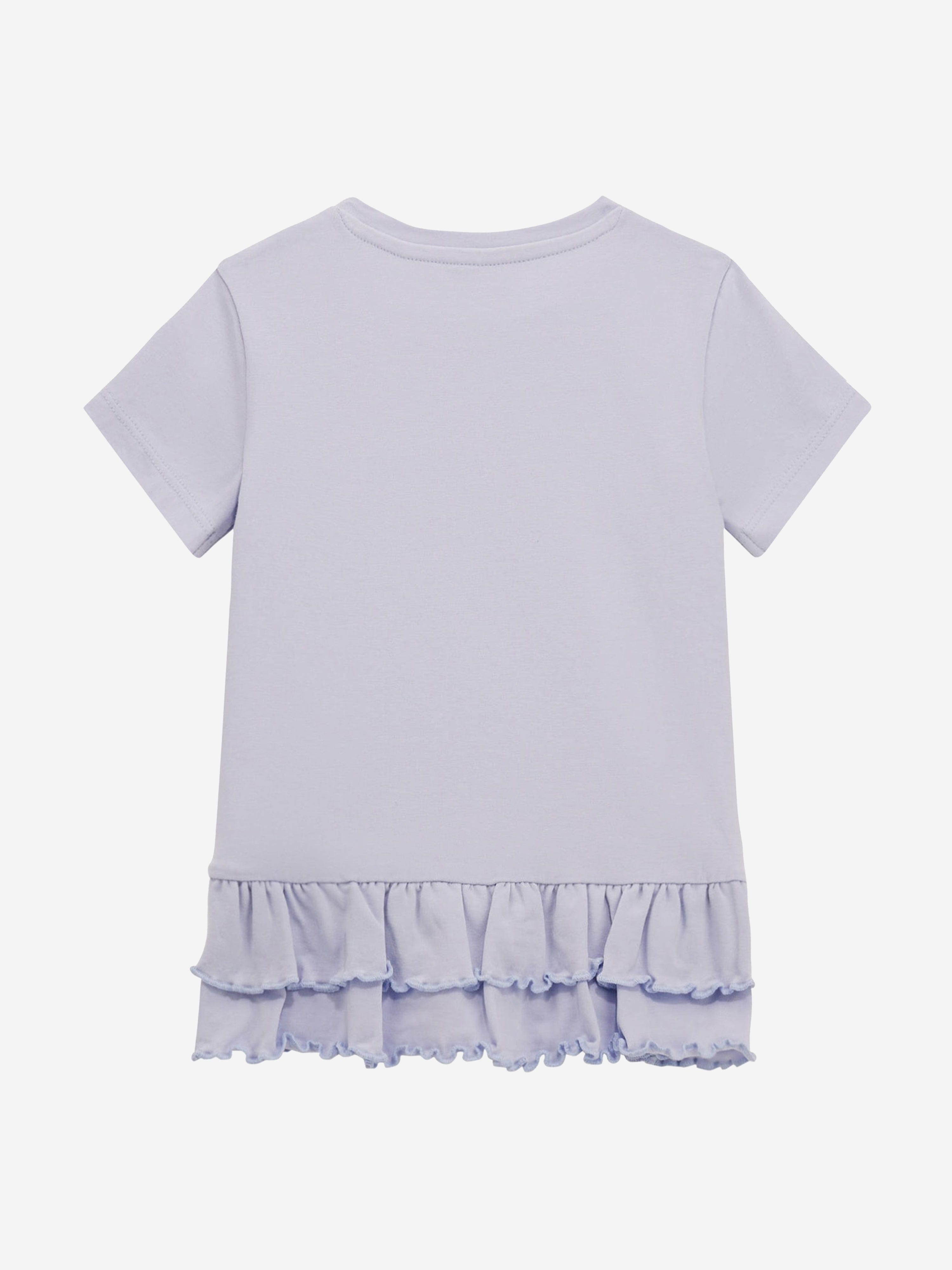 Guess Girls Logo Print Frilly T-Shirt in Blue