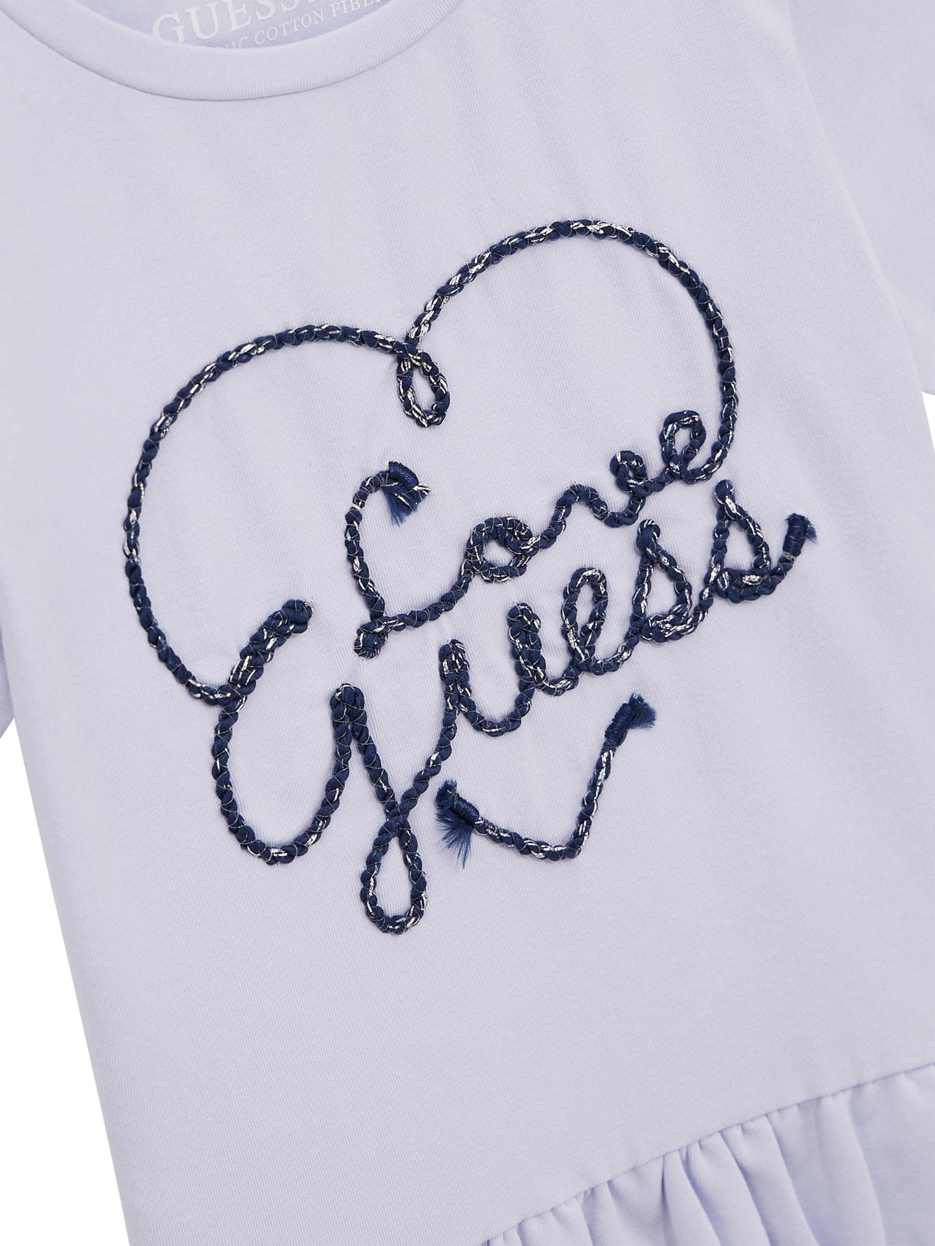 Guess Girls Logo Print Frilly T-Shirt in Blue