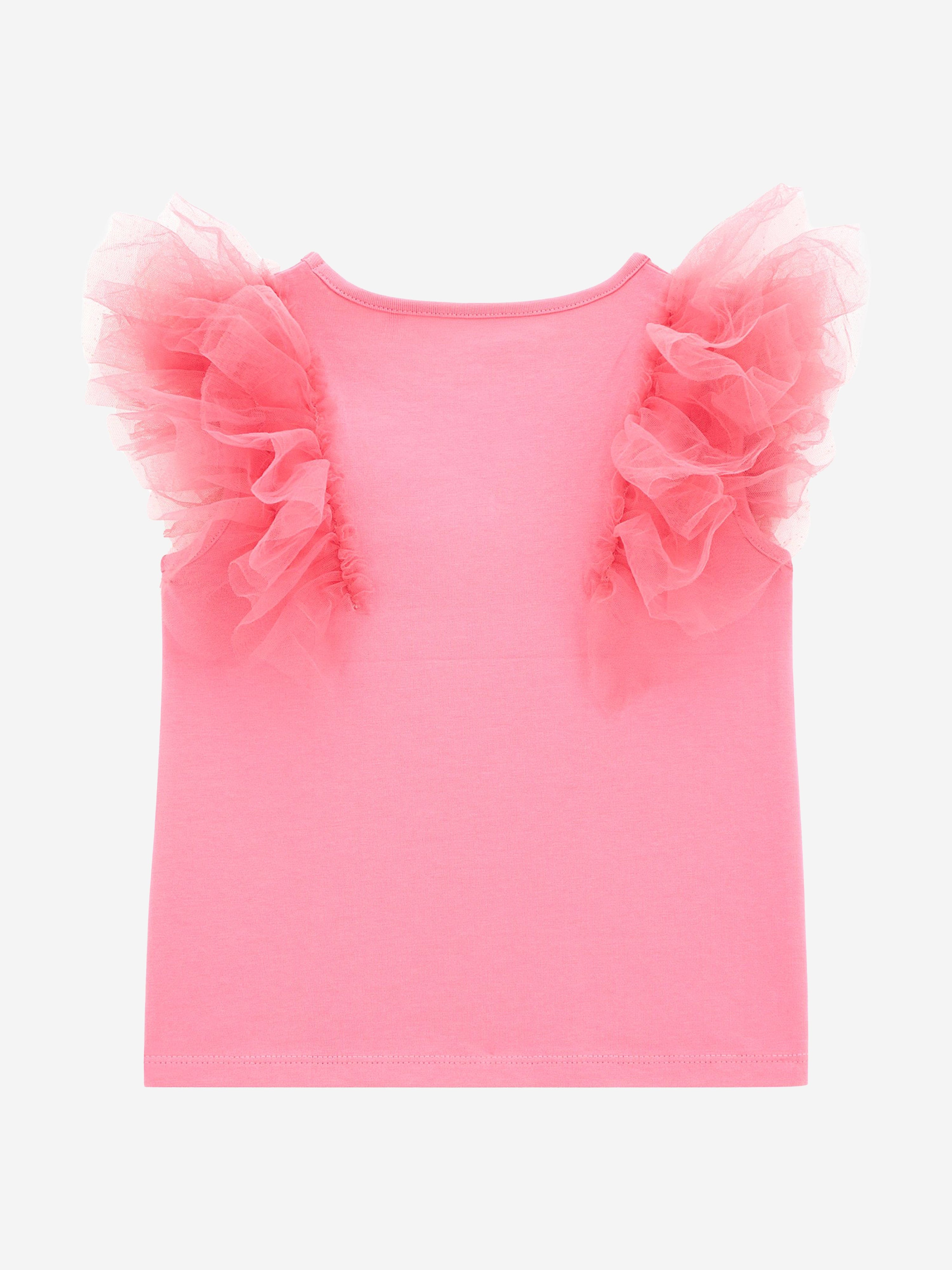 Guess Girls Tulle Trim T-Shirt in Pink