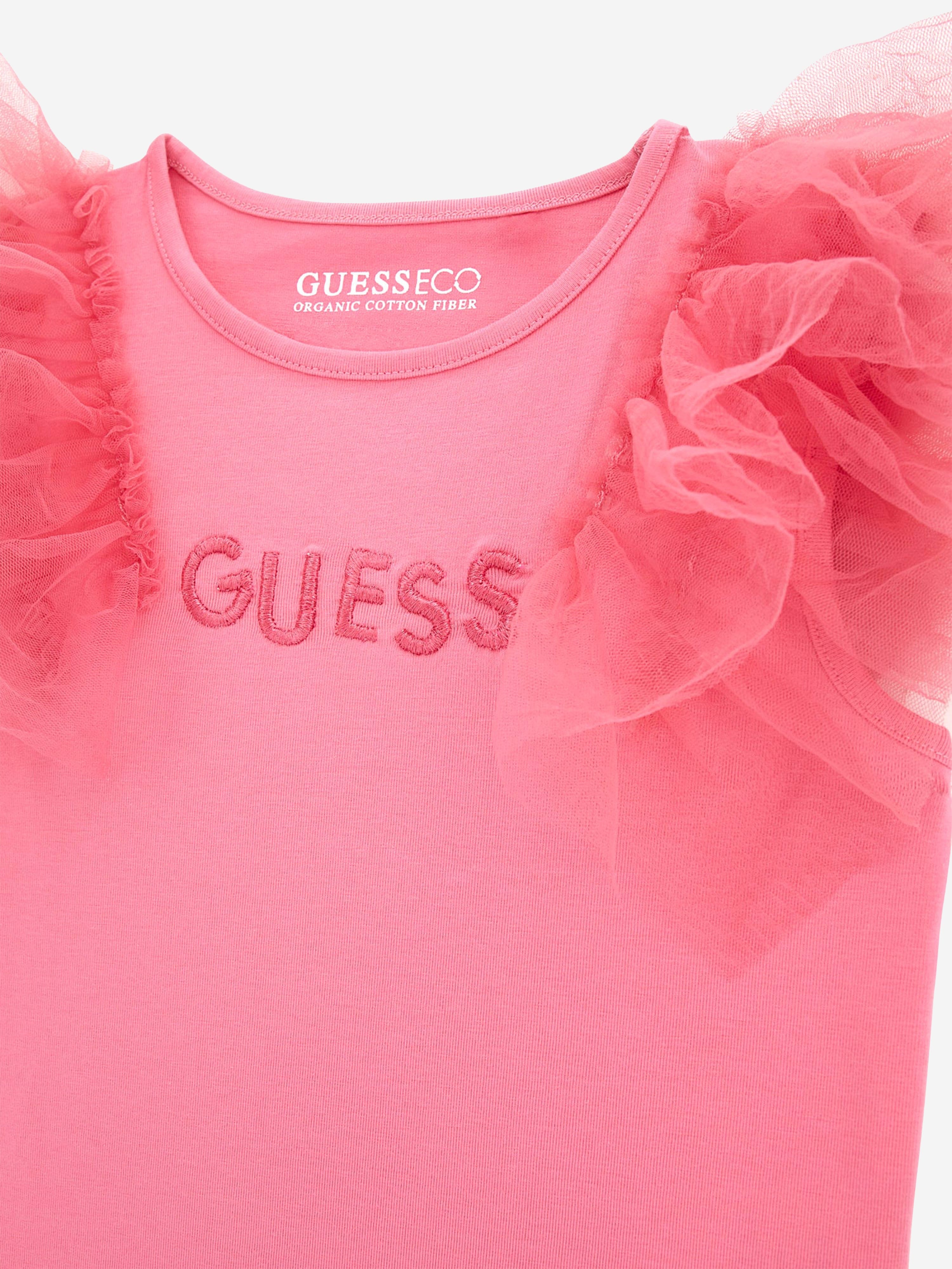 Guess Girls Tulle Trim T-Shirt in Pink