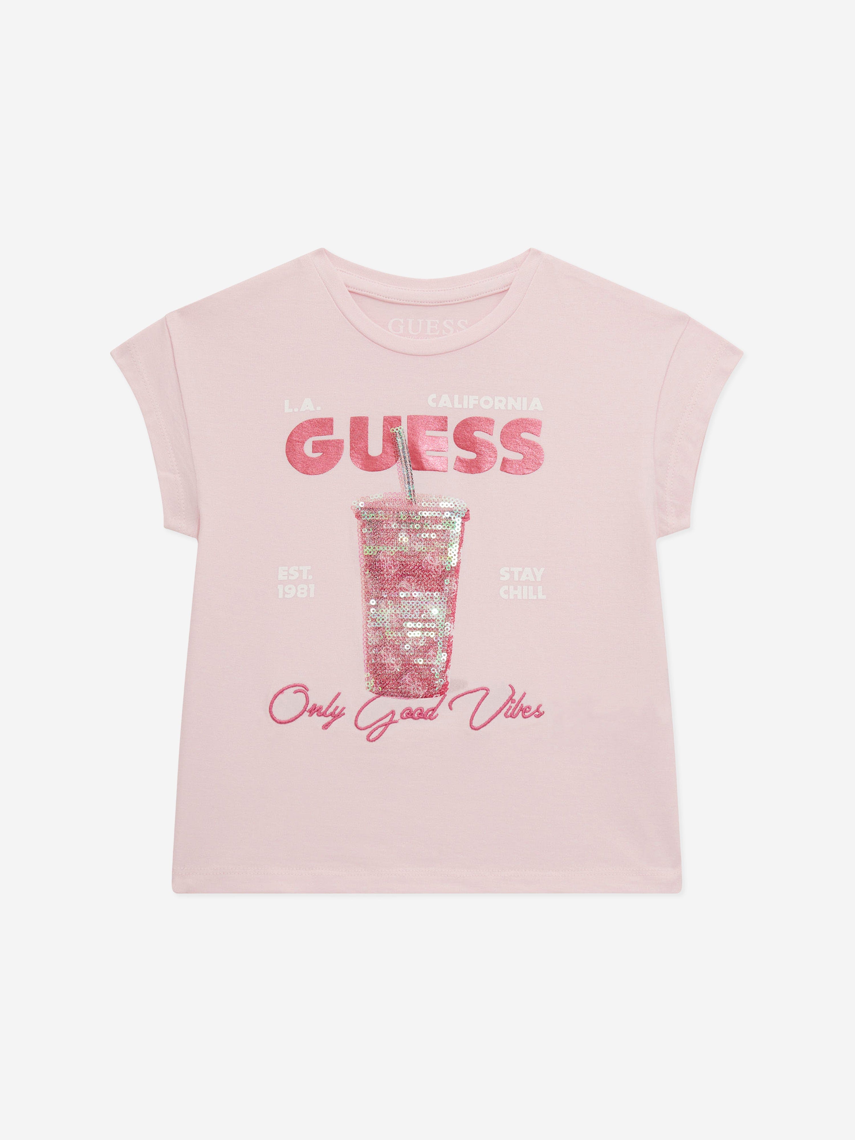 Guess Girls Tumbler Cup T-Shirt in Pink