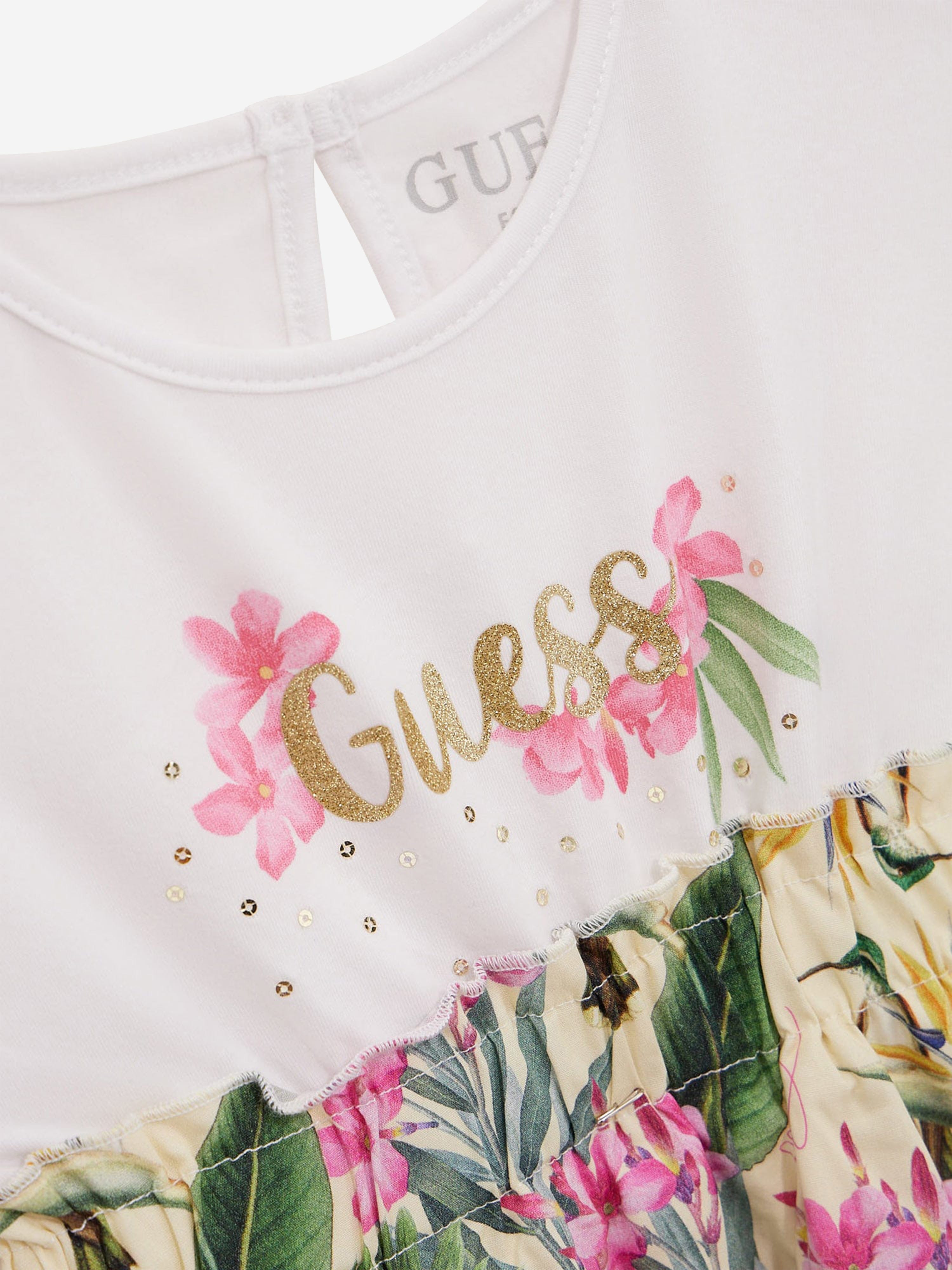 Guess Girls Floral T-Shirt Dress in White