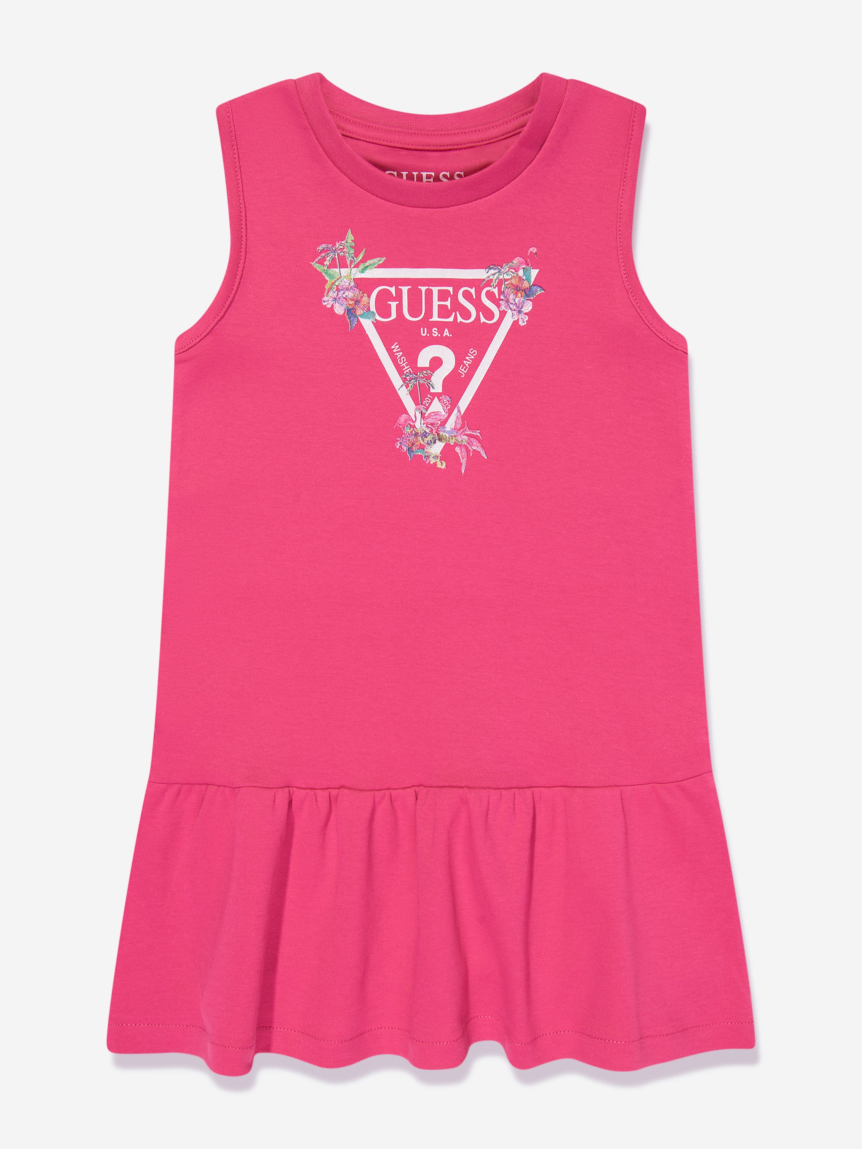 Guess Girls Sleeveless Logo Dress in Pink