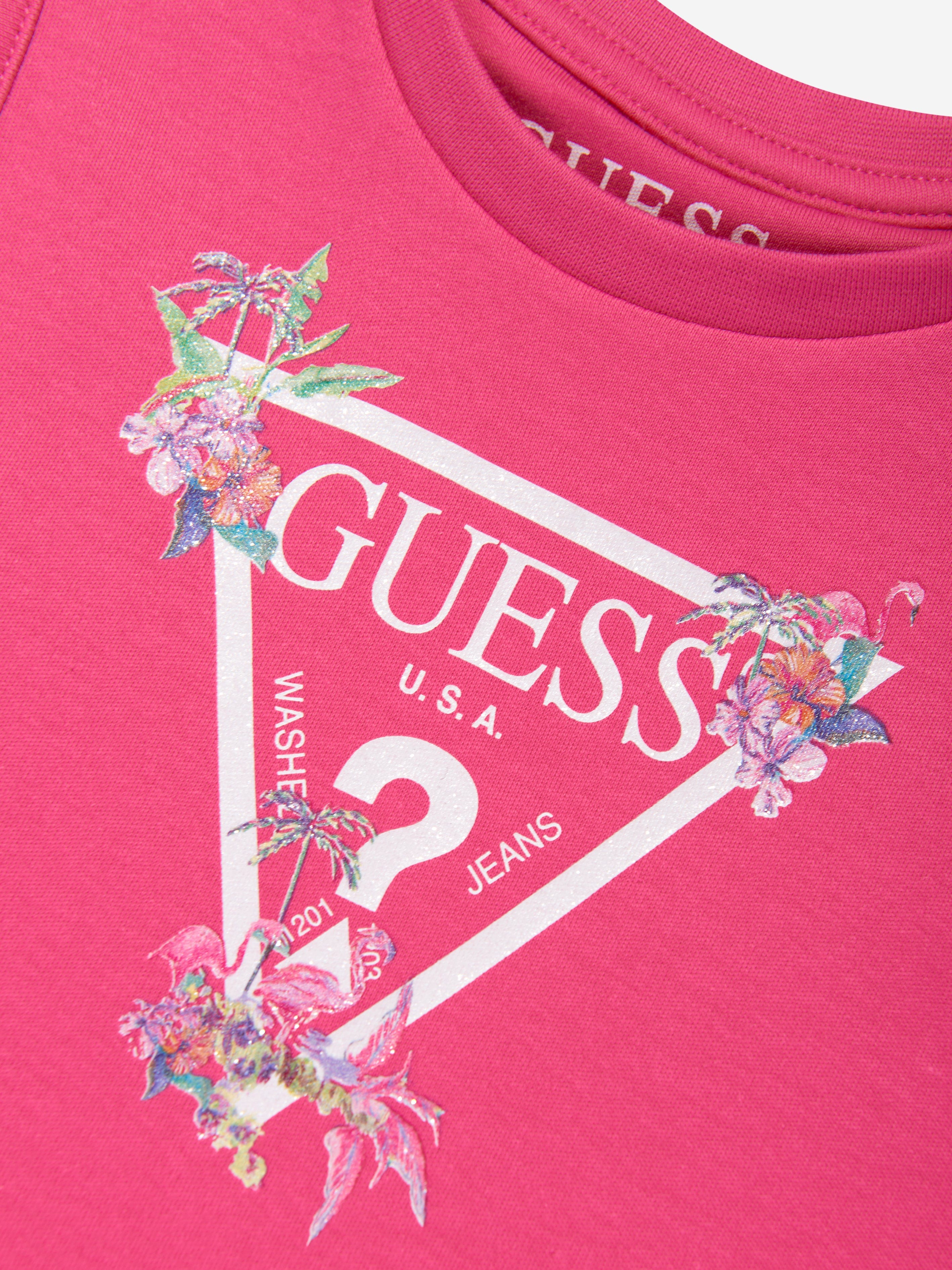 Guess Girls Sleeveless Logo Dress in Pink