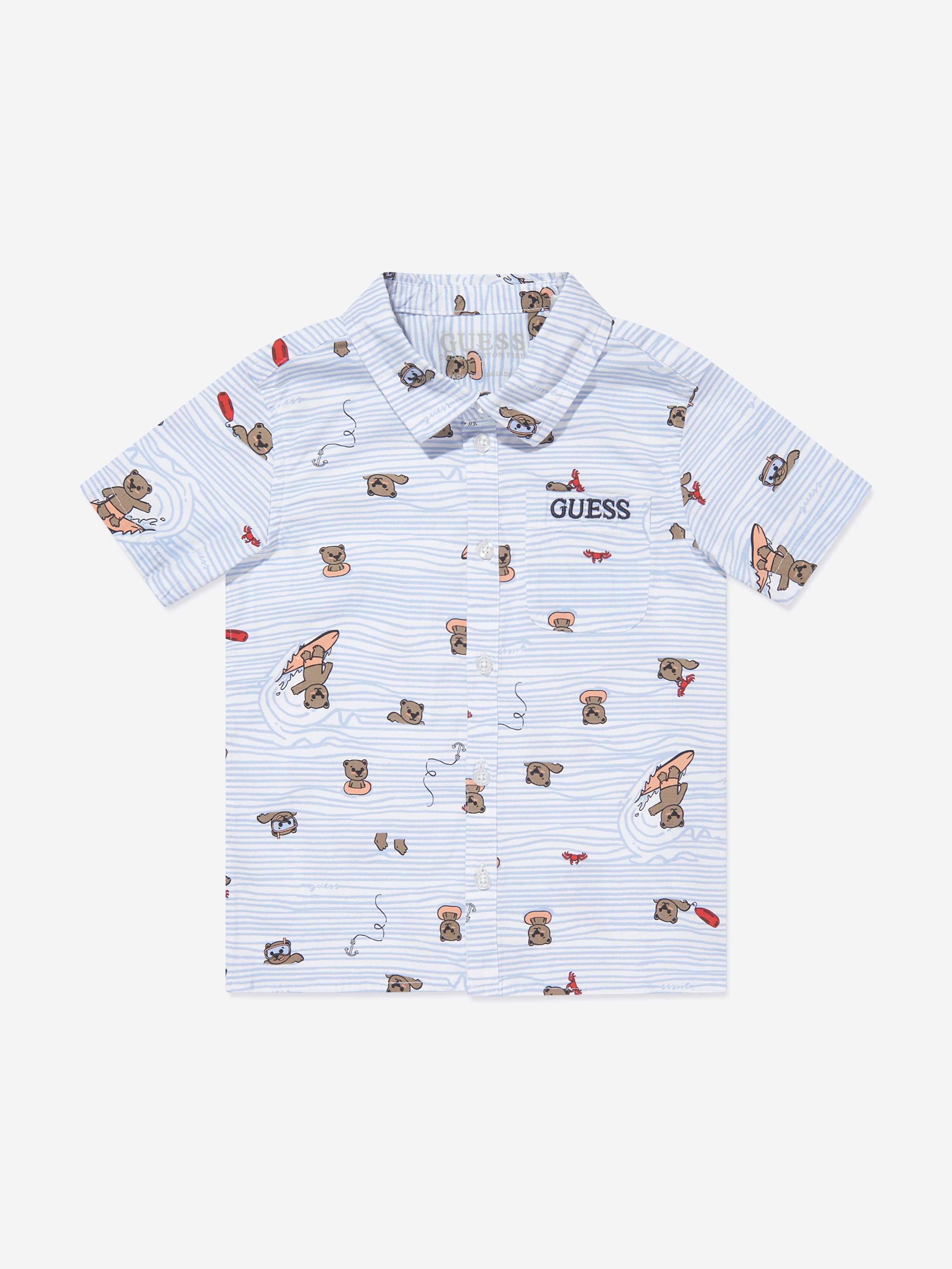 Guess Boys Seaside Bear Shirt in White