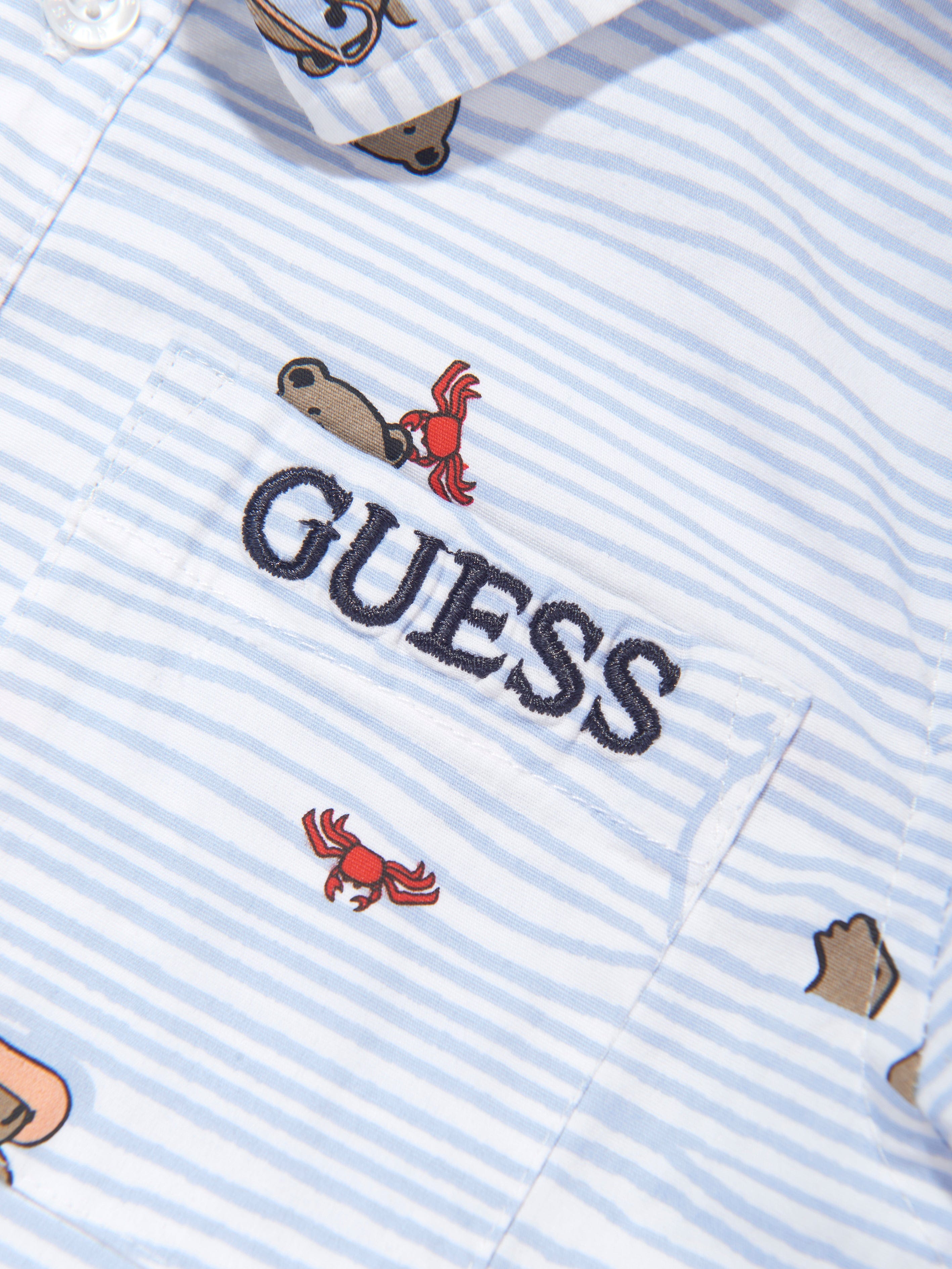 Guess Boys Seaside Bear Shirt in White