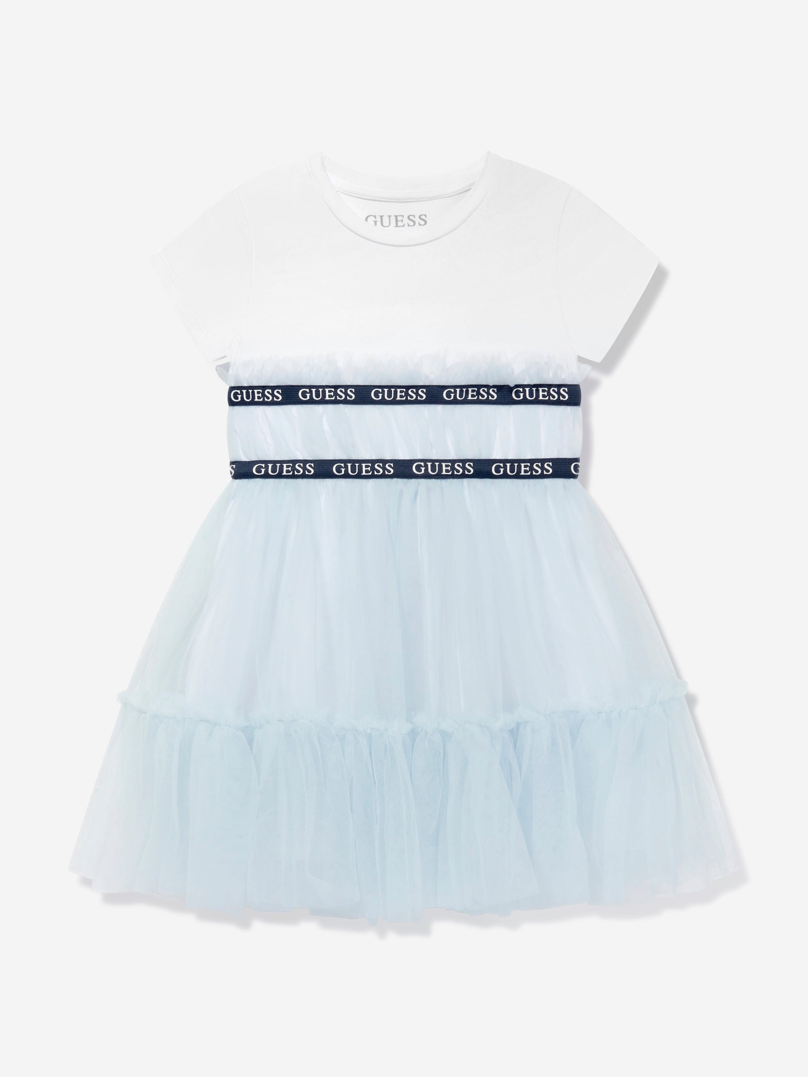 Guess Girls Jersey And Tulle Dress in Blue