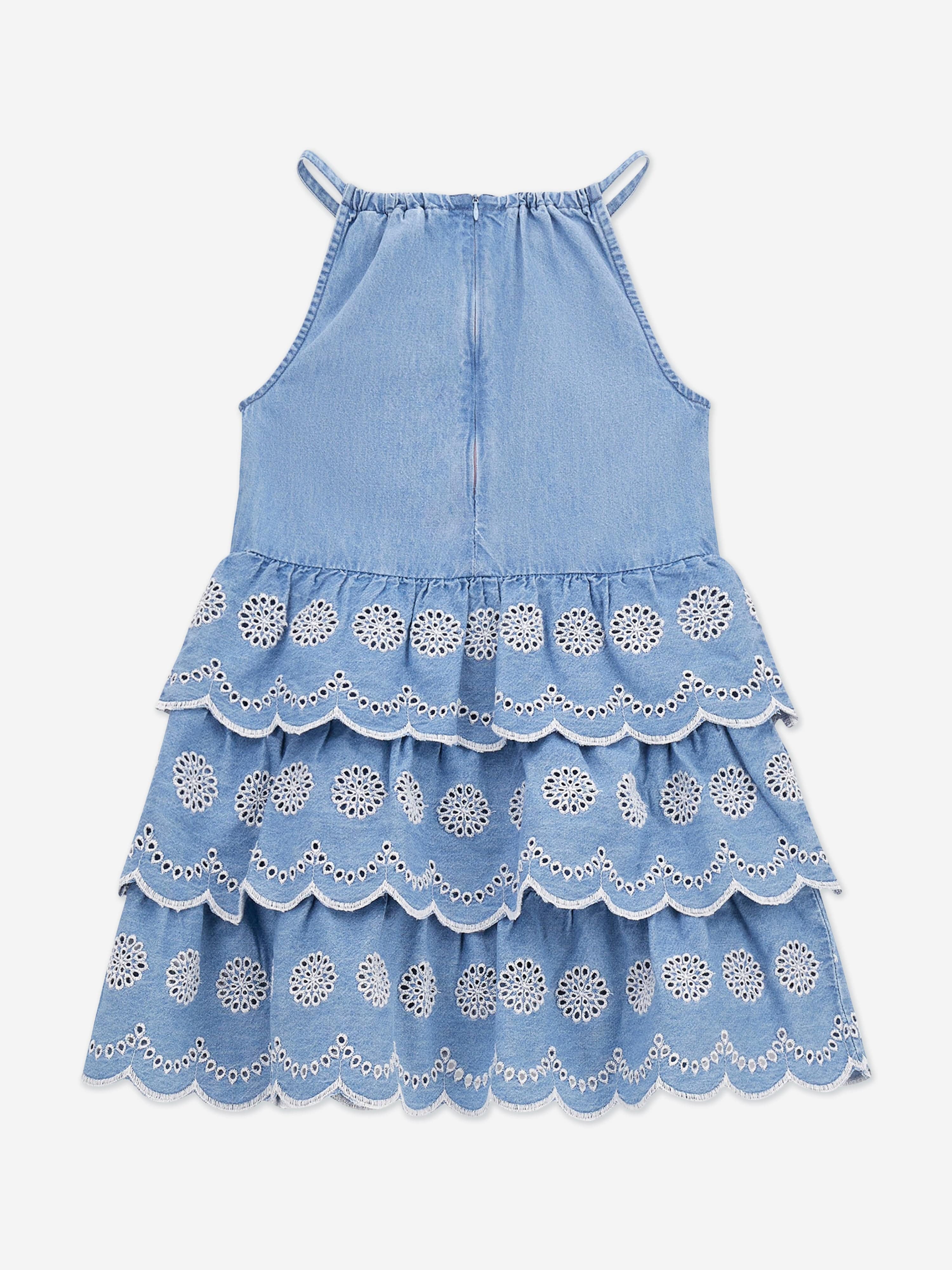 Guess Girls Denim Ruffle Dress in Blue