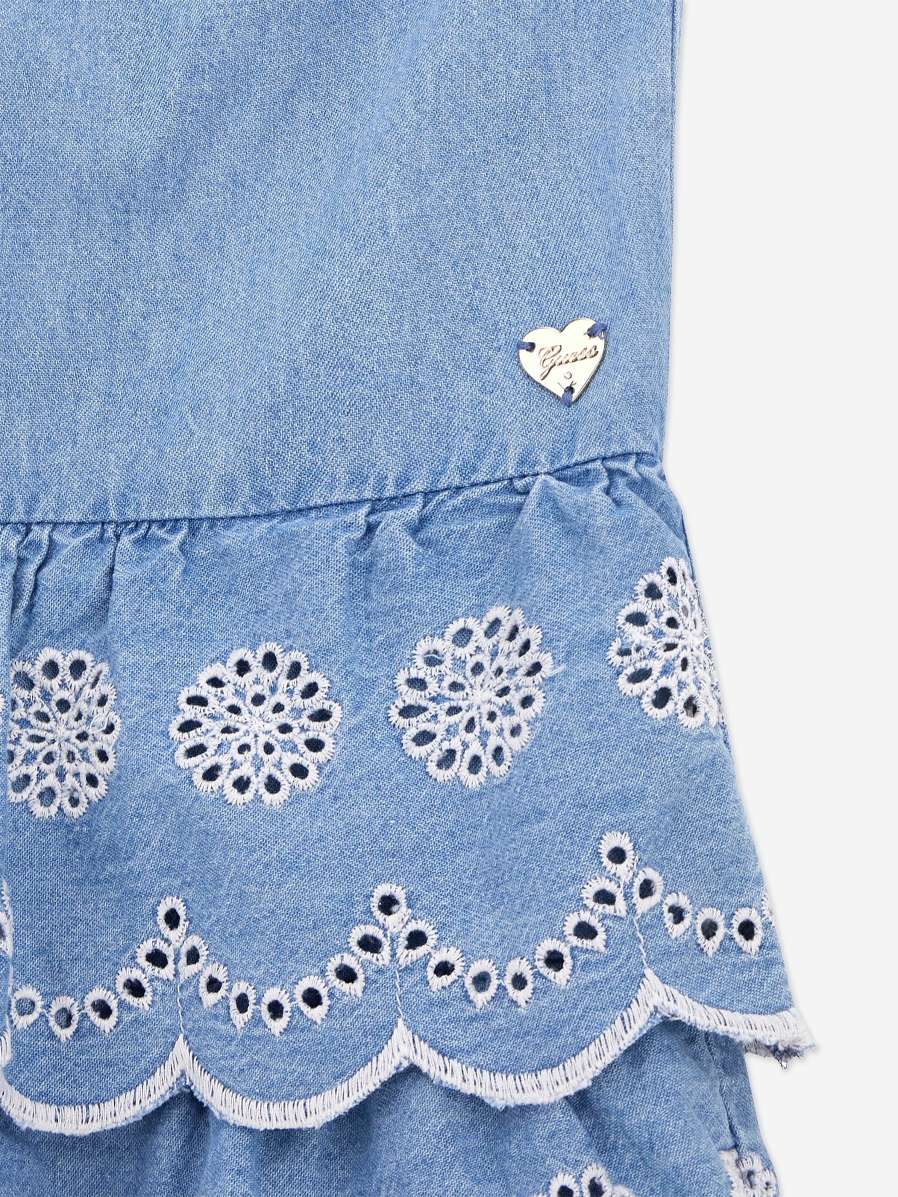 Guess Girls Denim Ruffle Dress in Blue