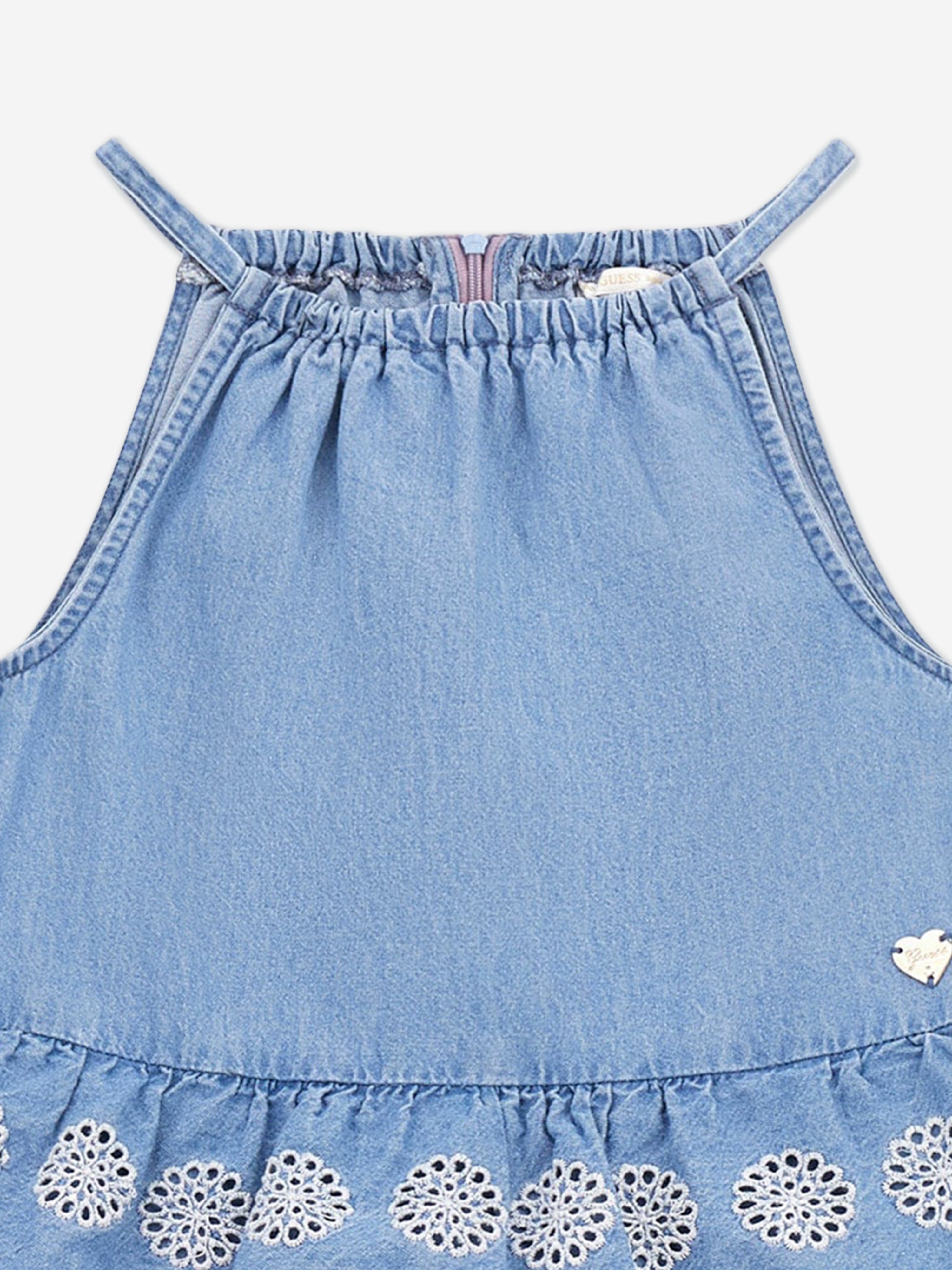 Guess Girls Denim Ruffle Dress in Blue