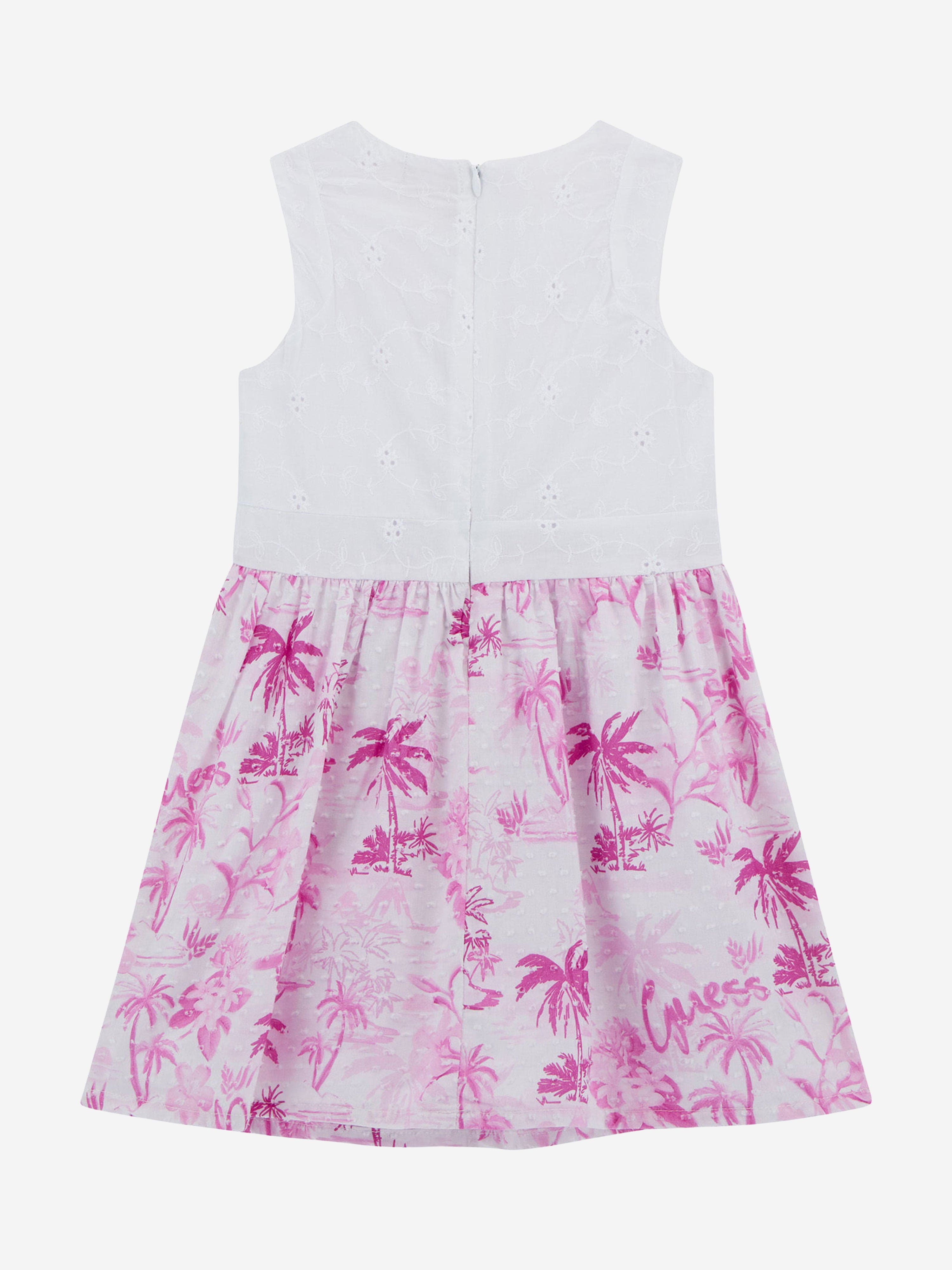 Guess Girls Sleeveless Tropical Print Dress in White
