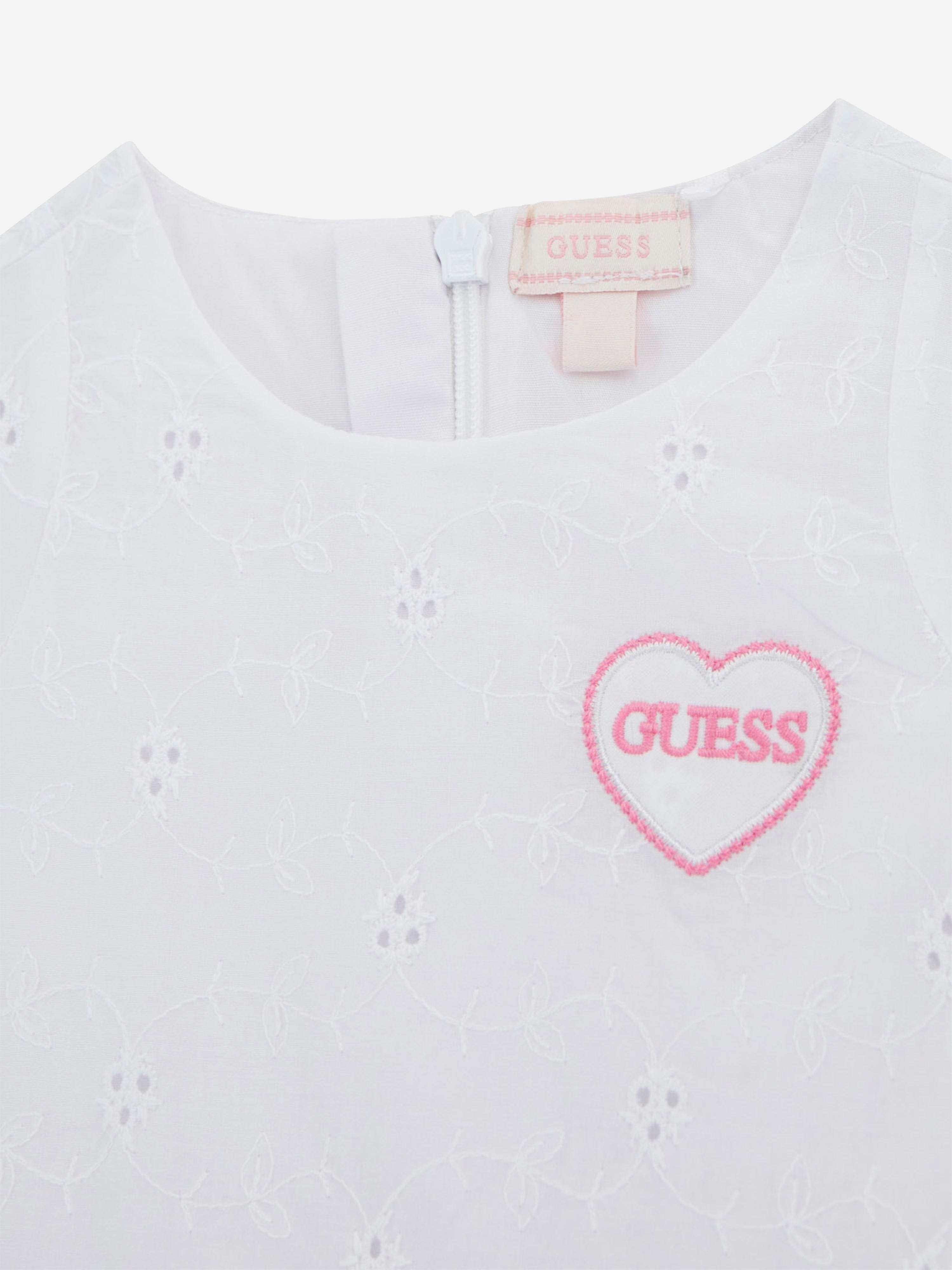 Guess Girls Sleeveless Tropical Print Dress in White