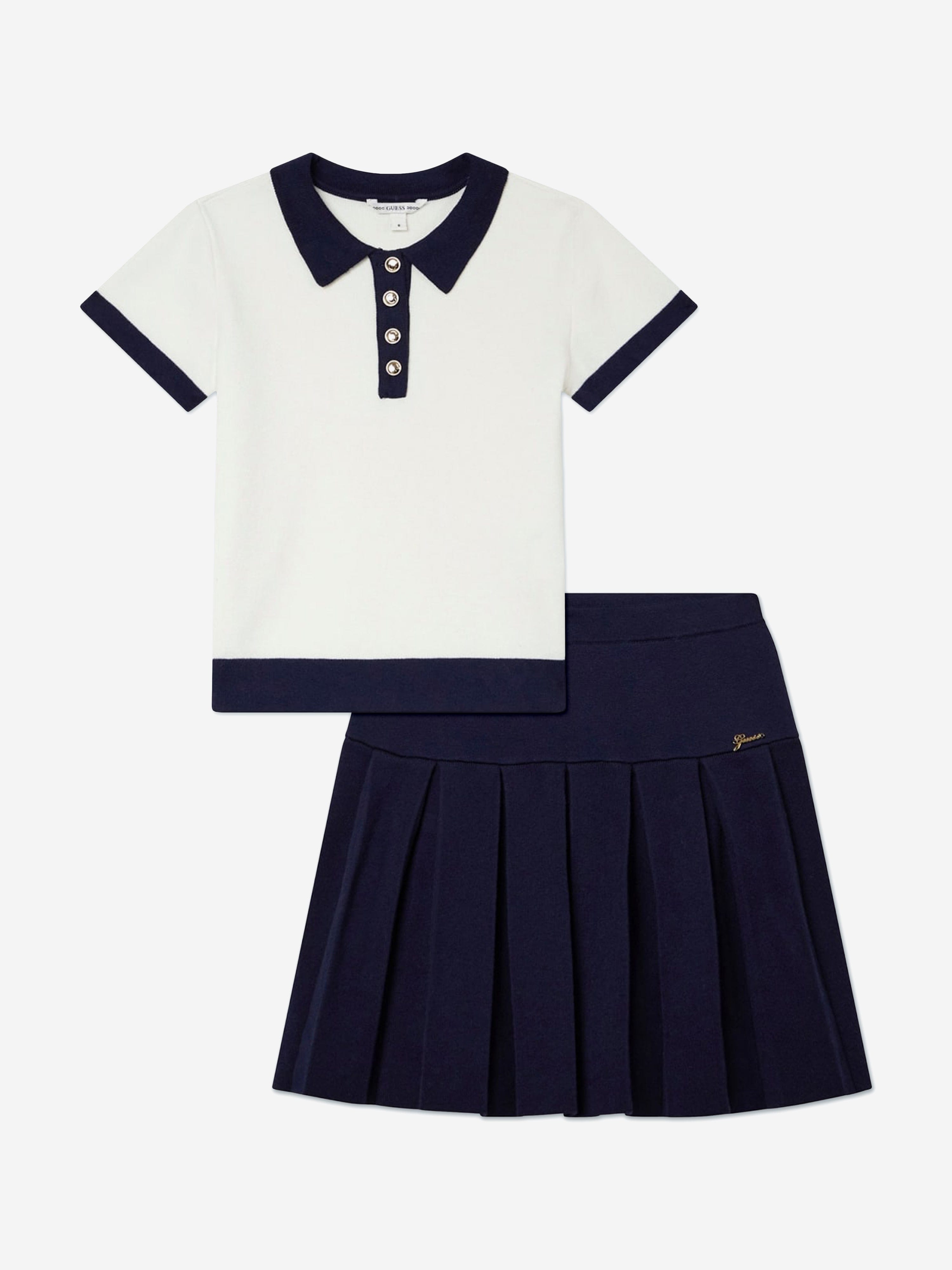 Guess Girls Polo Sweater and Skirt Set in Navy