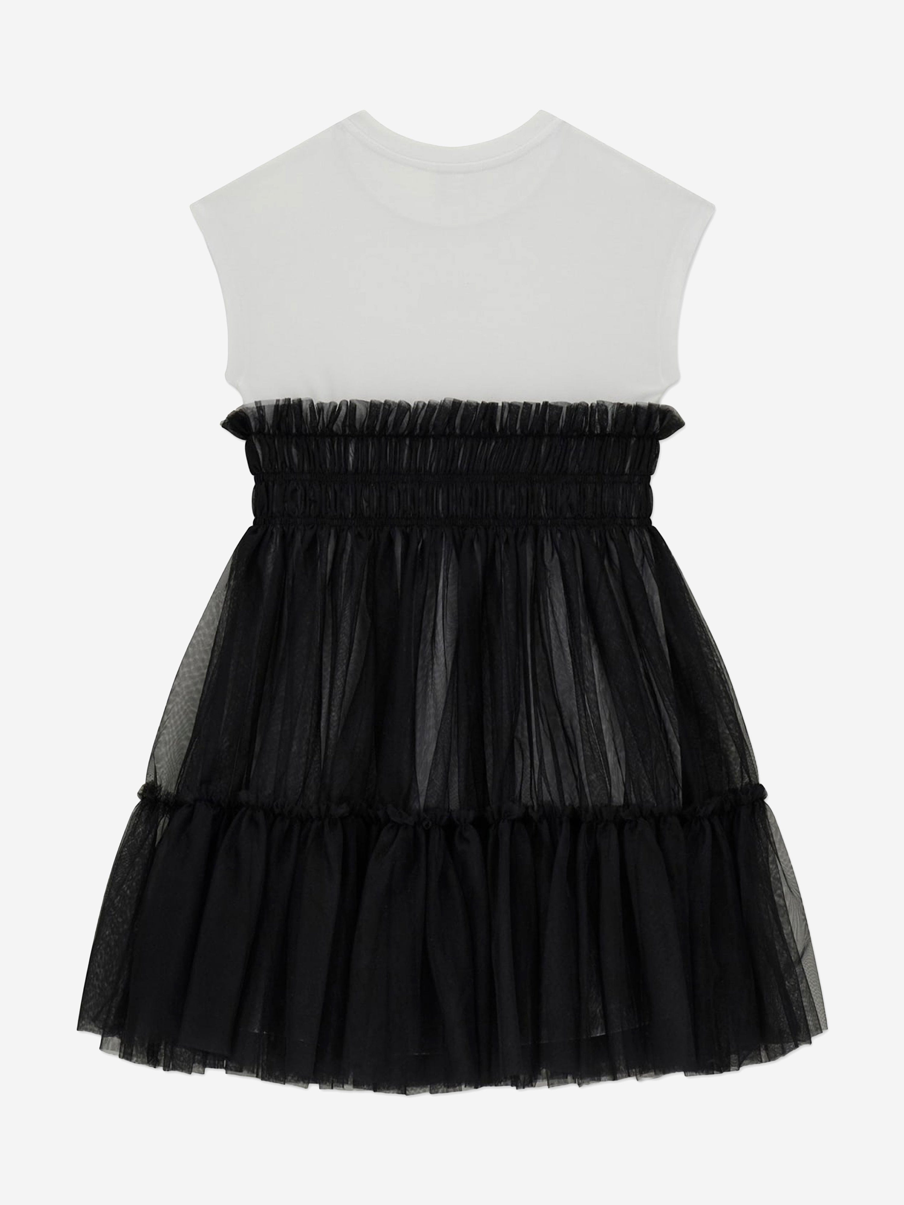 Guess Girls Mixed Fabric Dress in Black