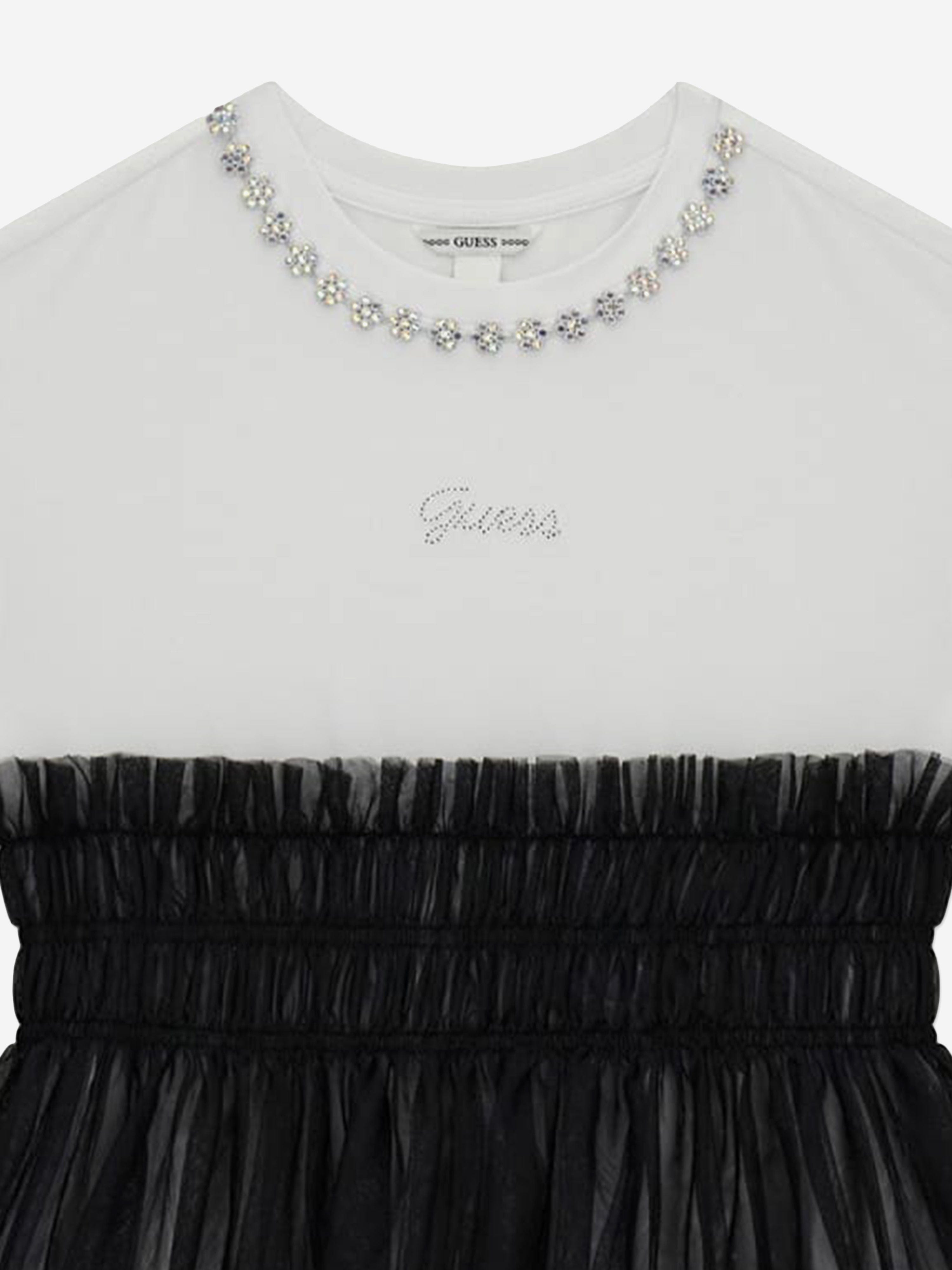 Guess Girls Mixed Fabric Dress in Black