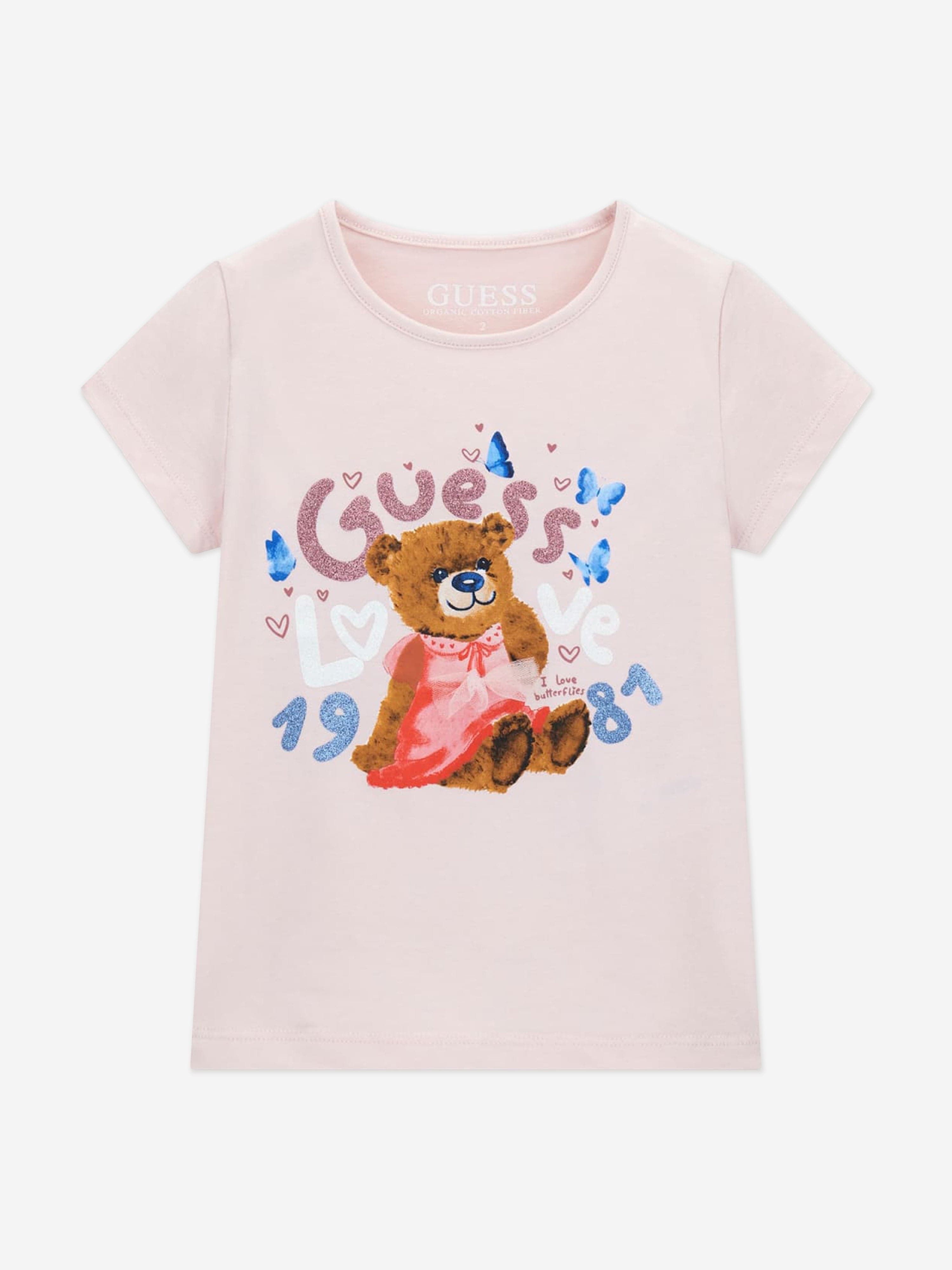 Guess Girls Bear Print T-Shirt in Pink