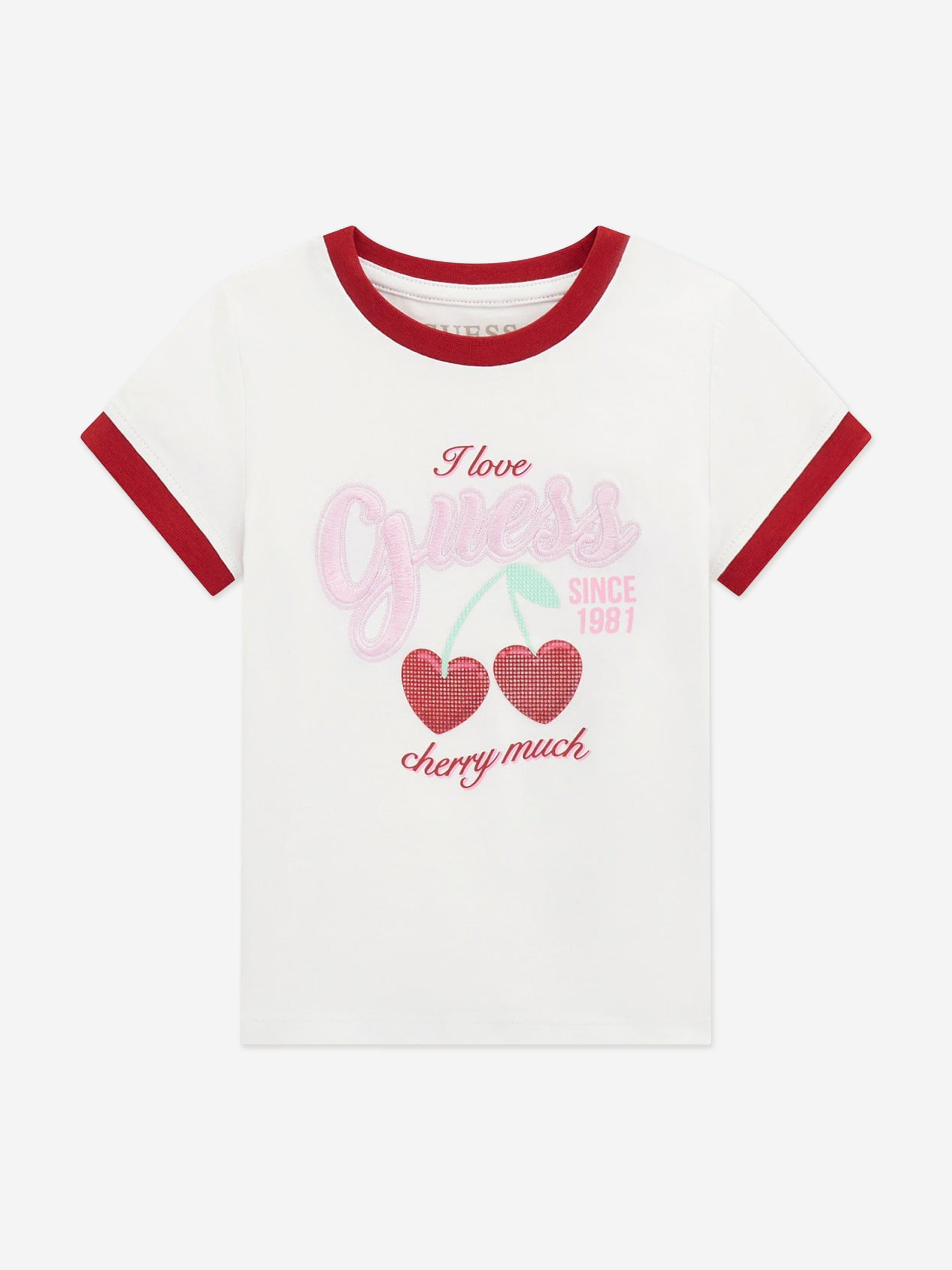 Guess Girls Cherry Logo T-Shirt in White