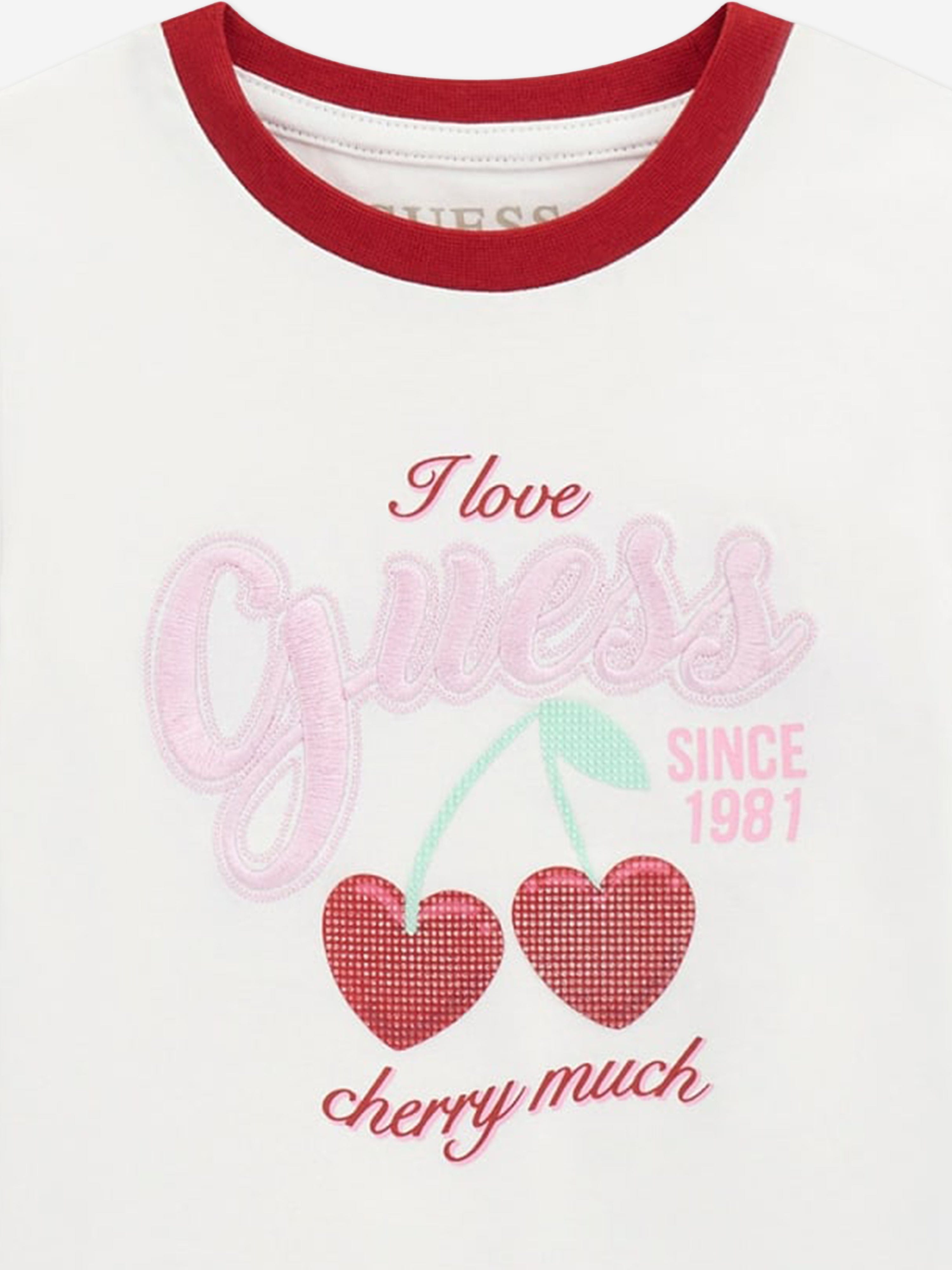 Guess Girls Cherry Logo T-Shirt in White