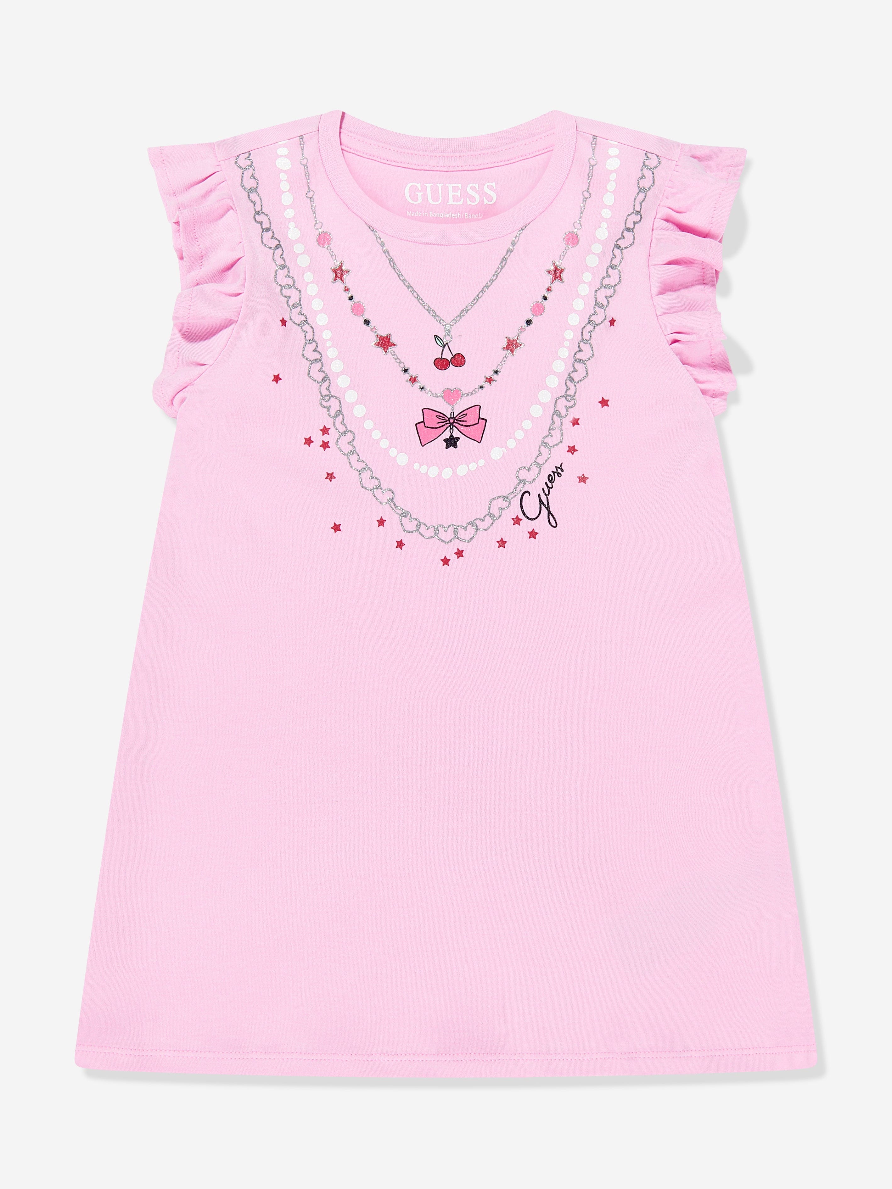 Guess Girls Cotton Necklace Dress in Pink