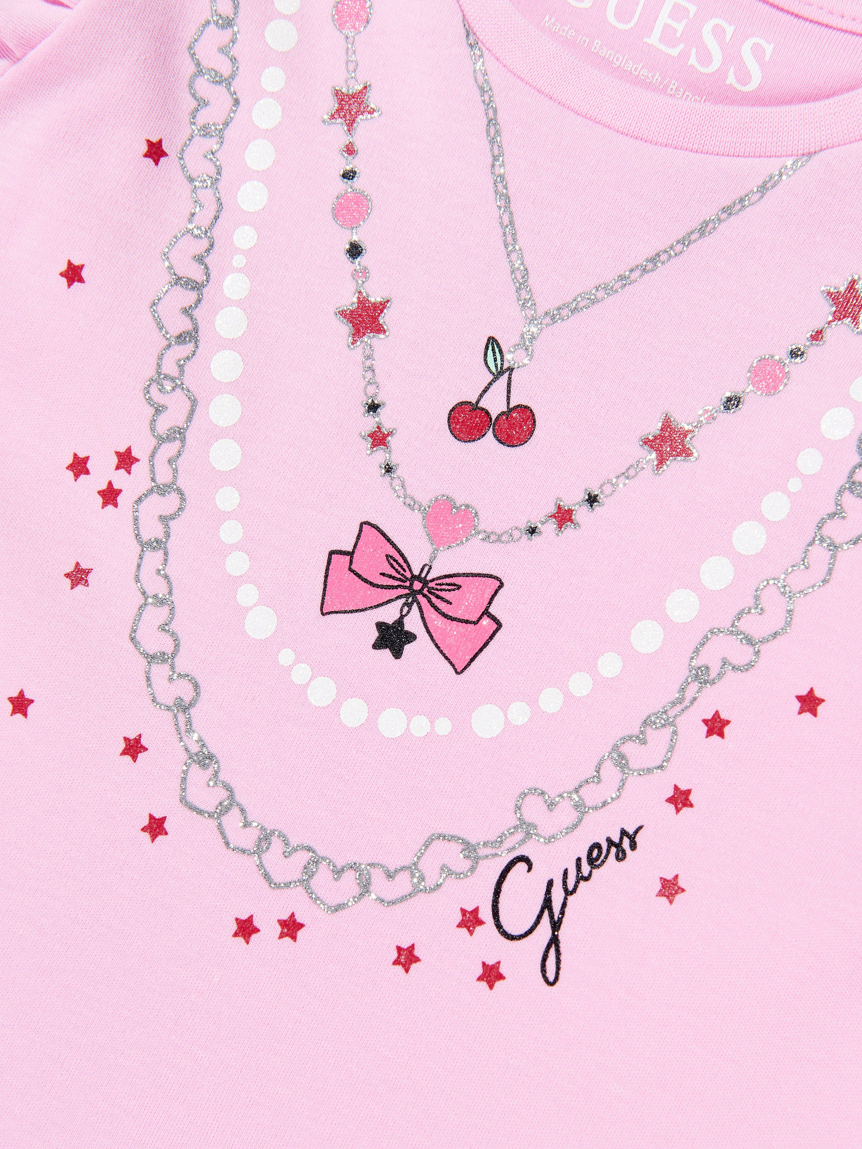 Guess Girls Cotton Necklace Dress in Pink