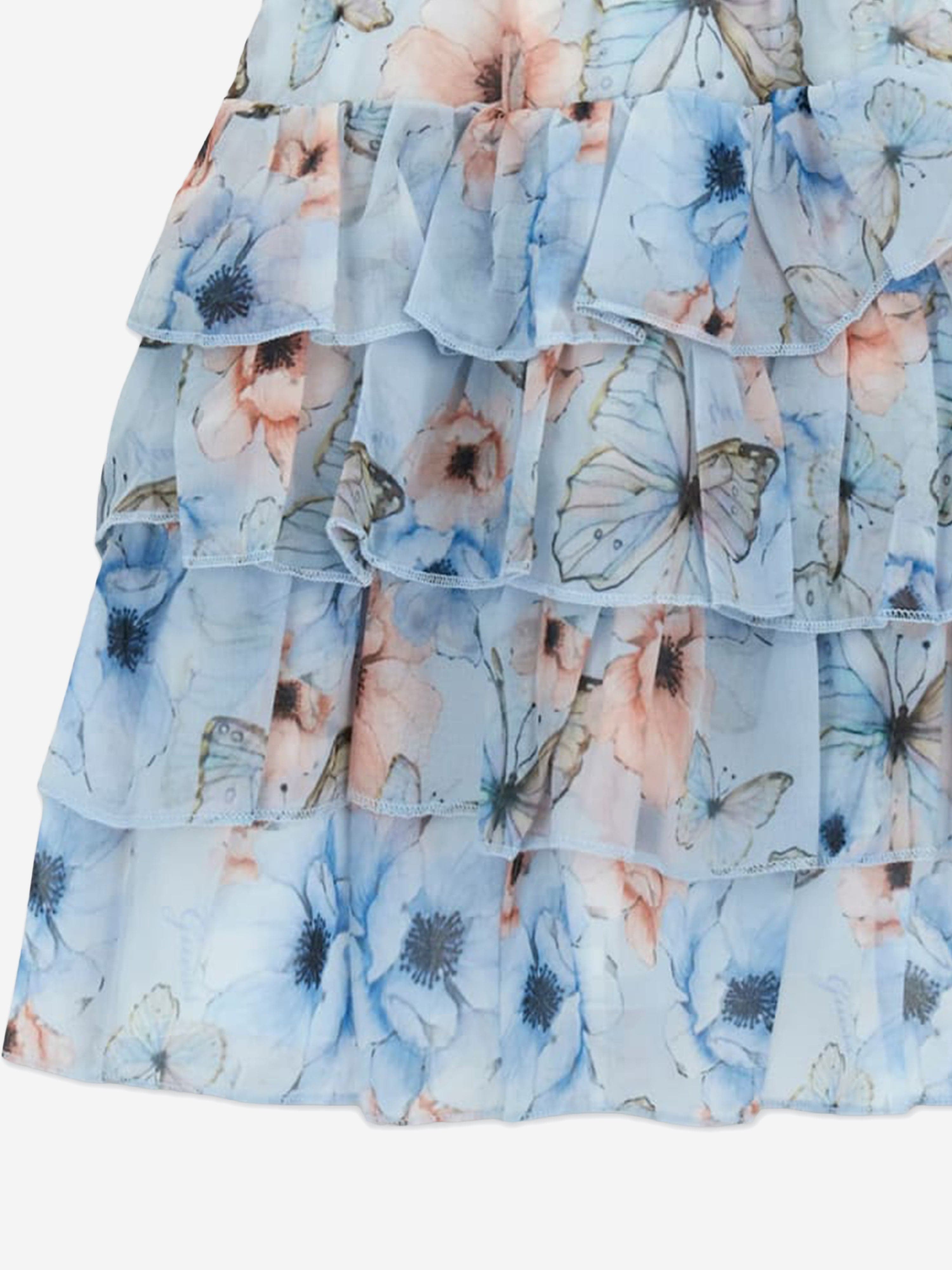 Guess Girls Butterfly Collage Chiffon Dress in Blue