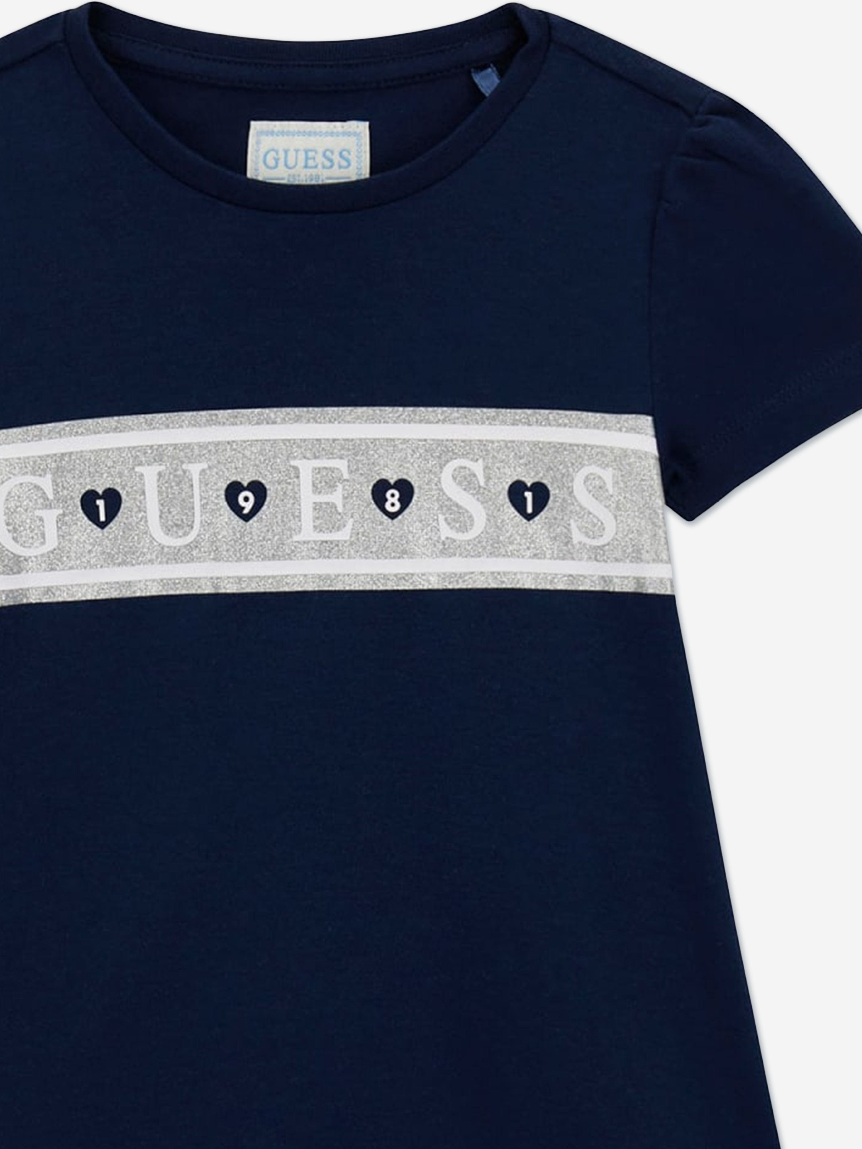 Guess Girls Logo Jersey Dress in Navy