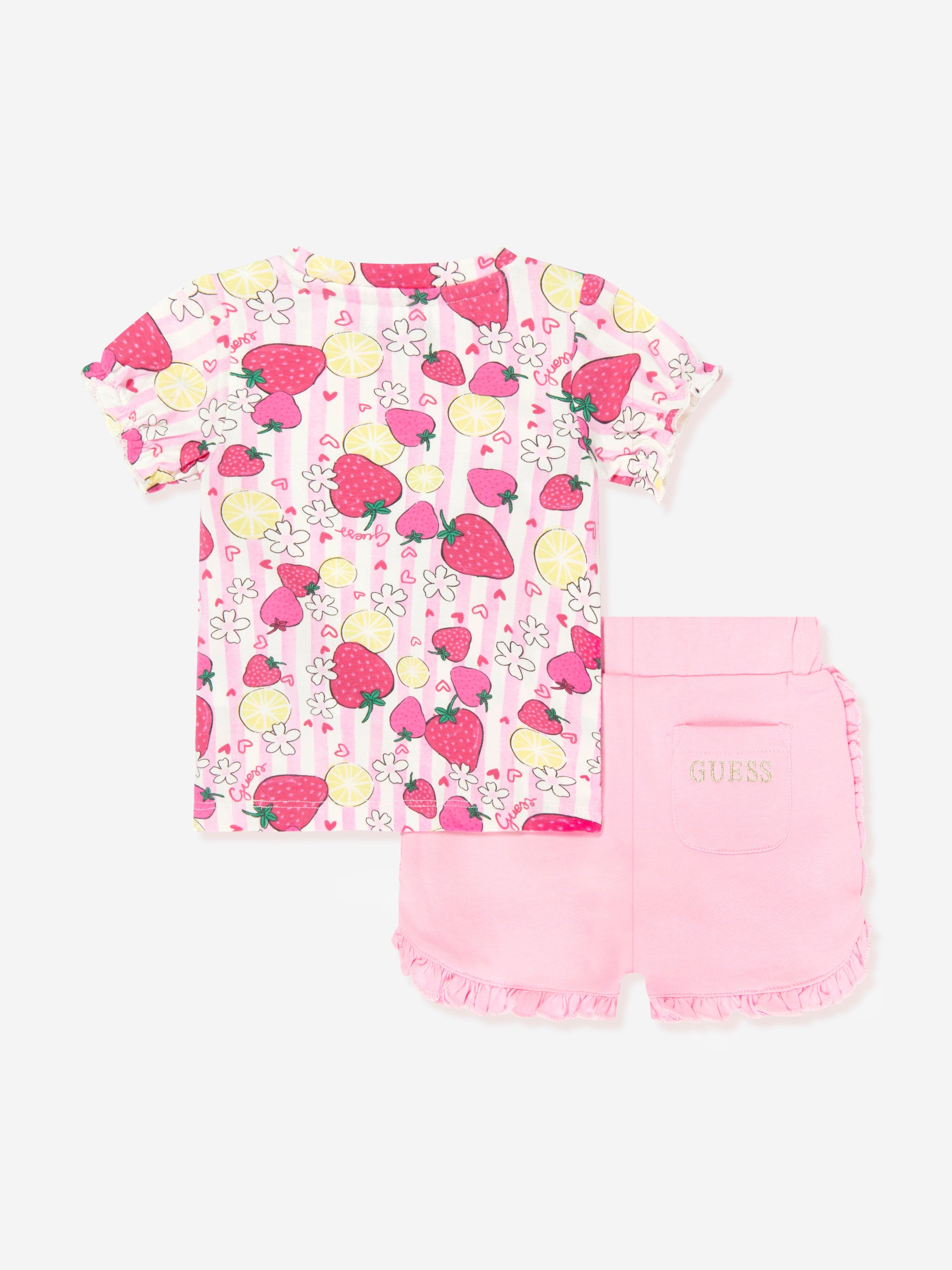 Guess Baby Girls Strawberry T-Shirt and Shorts Set in Pink