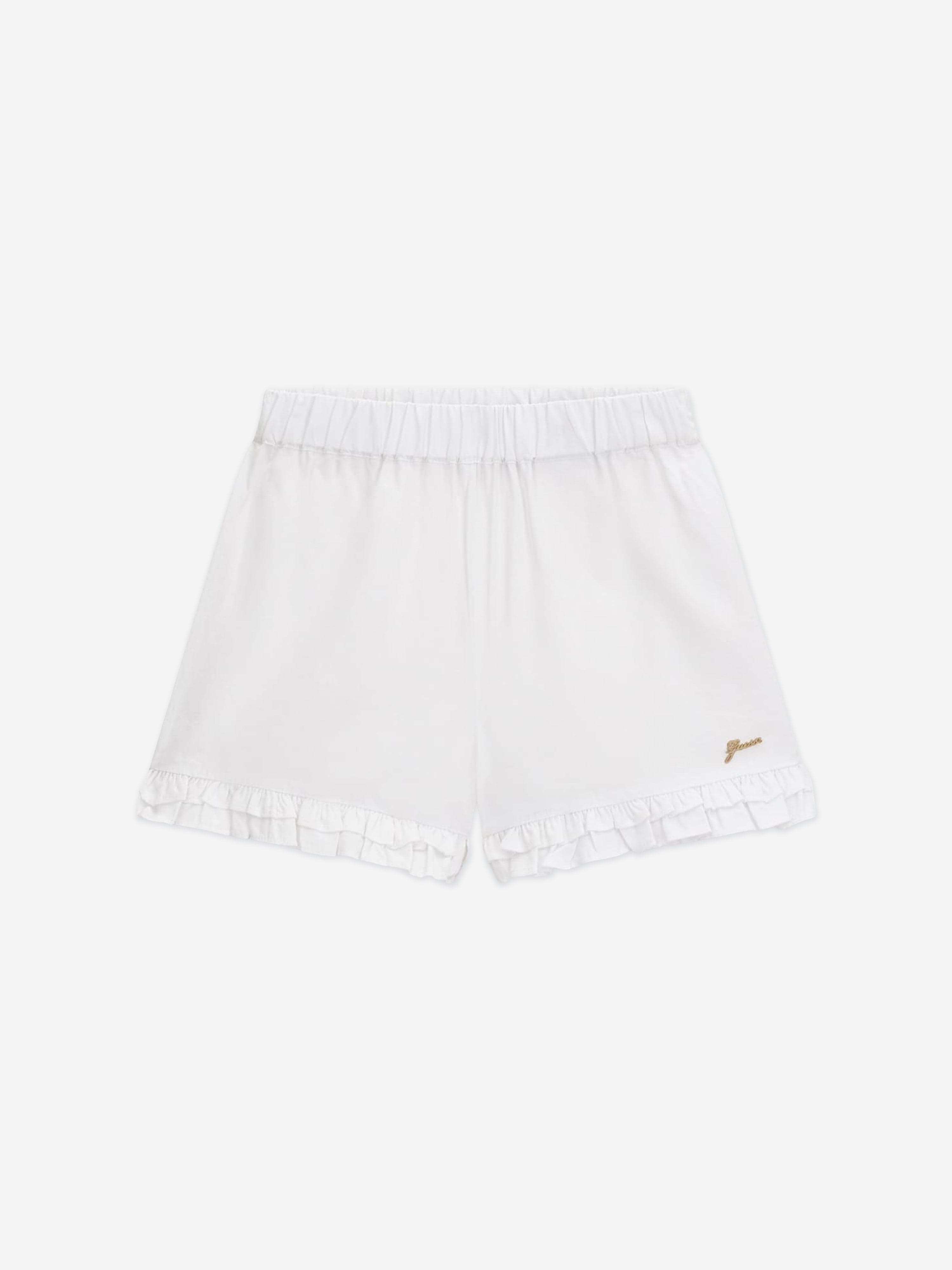 Guess Girls Poplin Logo Shorts in White