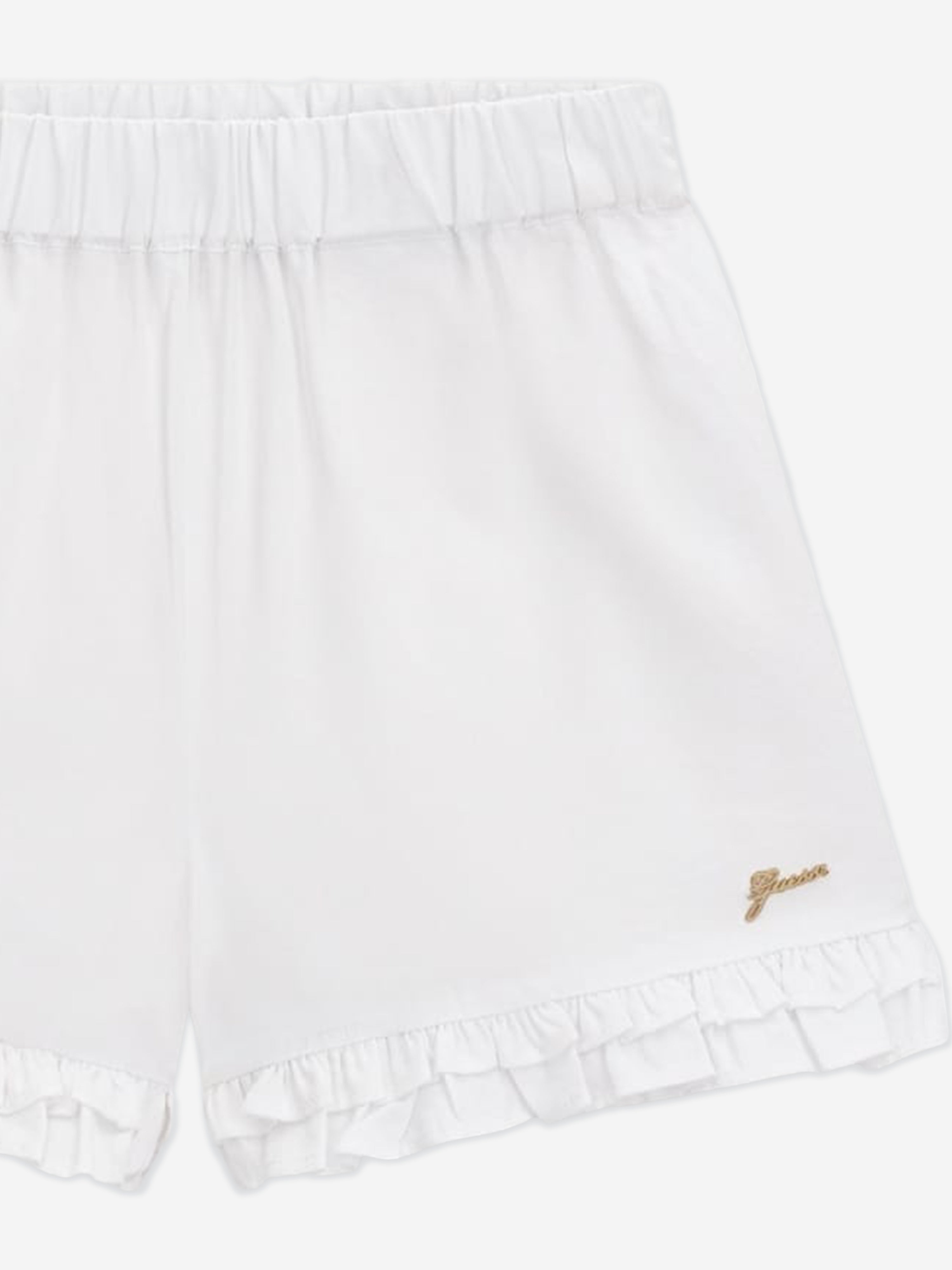 Guess Girls Poplin Logo Shorts in White
