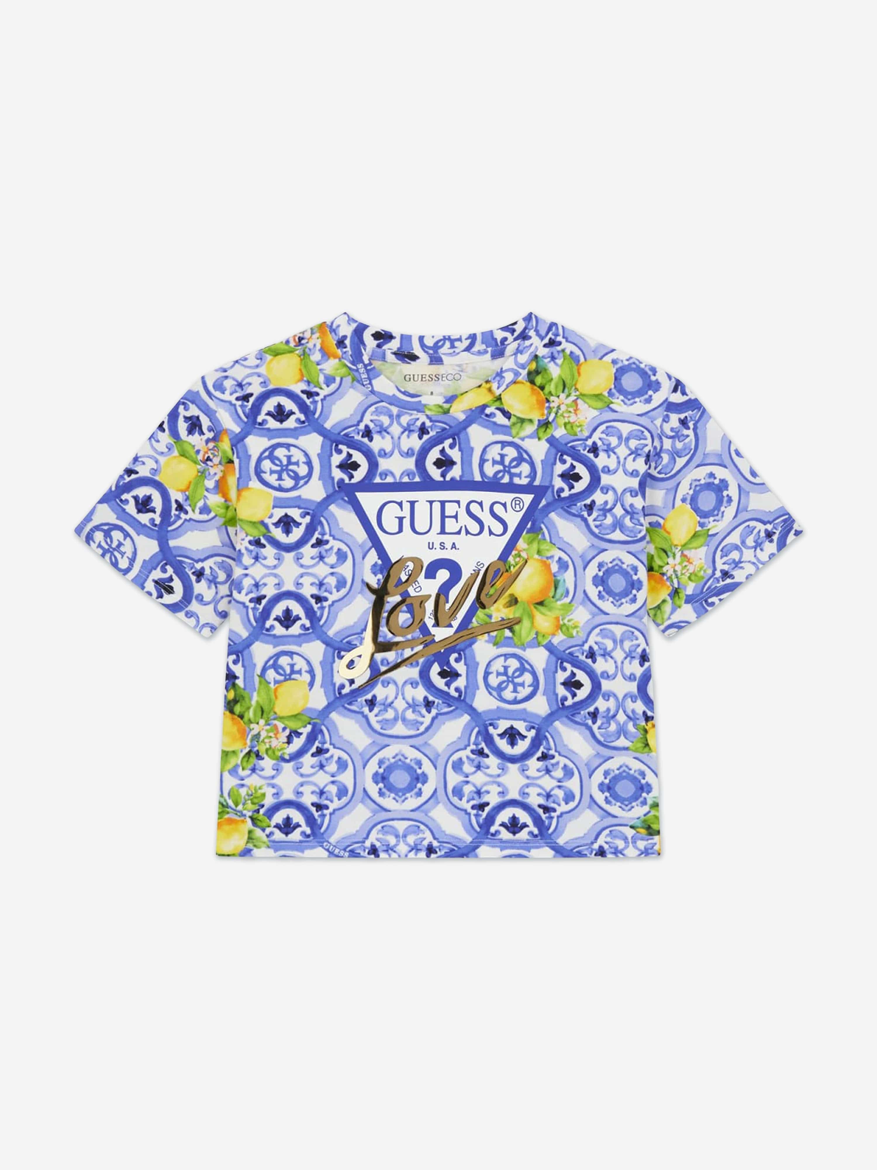 Guess Girls Amalfi Coast Midi T-Shirt in Blue